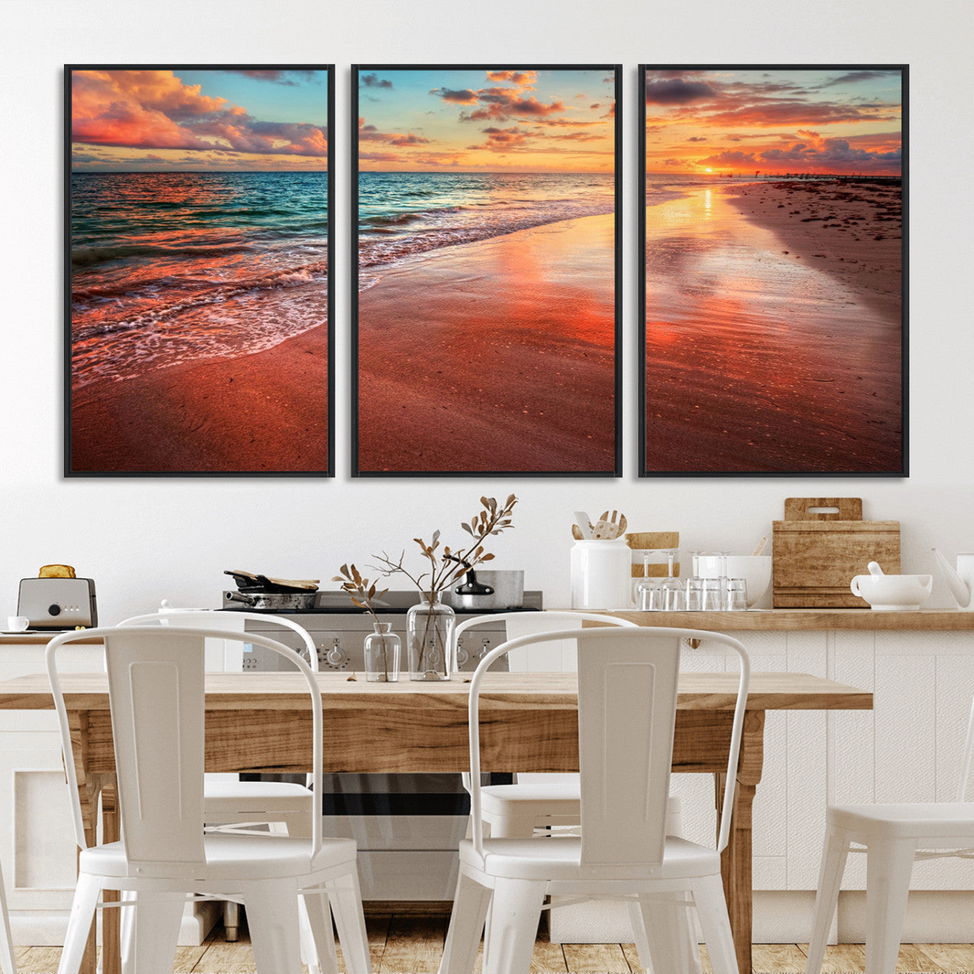 77723-MGV-FC-60X30-3P_Black-Sunset Beach Wall Art – Vibrant Ocean Waves and Golden Horizon Canvas Print, Coastal Seascape Photography Home Decor