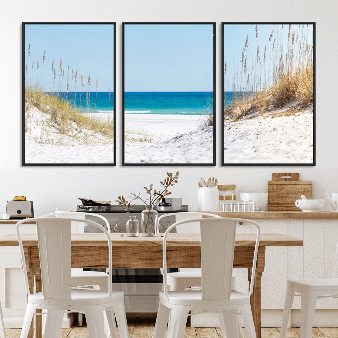 58498-MGV-FC-60X30-3P_Black-White Sandy Beach Wall Art – Panoramic Coastal Canvas Print, Ocean View Decor for Living Room, Bedroom, Office, Relaxing Seaside