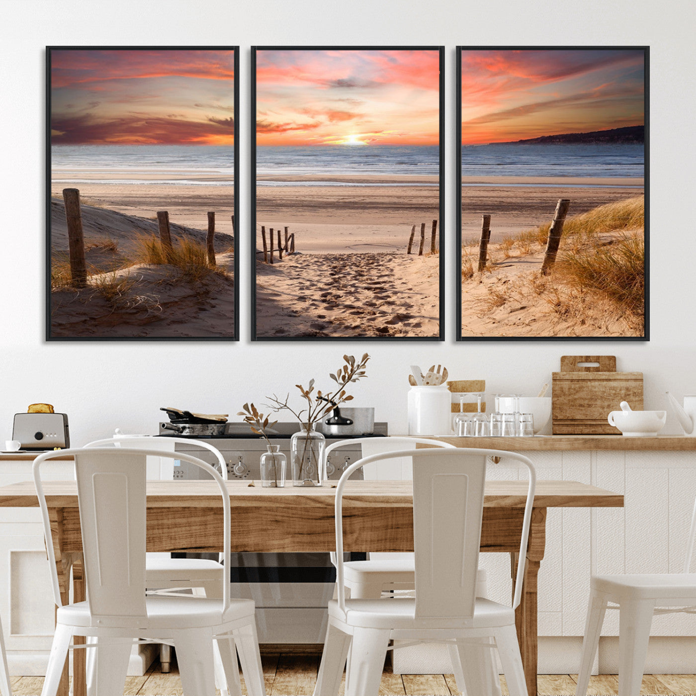 78111-MGV-FC-60X30-3P_Black-Sunset Pathway Wall Art – Panoramic Coastal Canvas Print, Tranquil Beach Decor for Living Room, Office or Bedroom