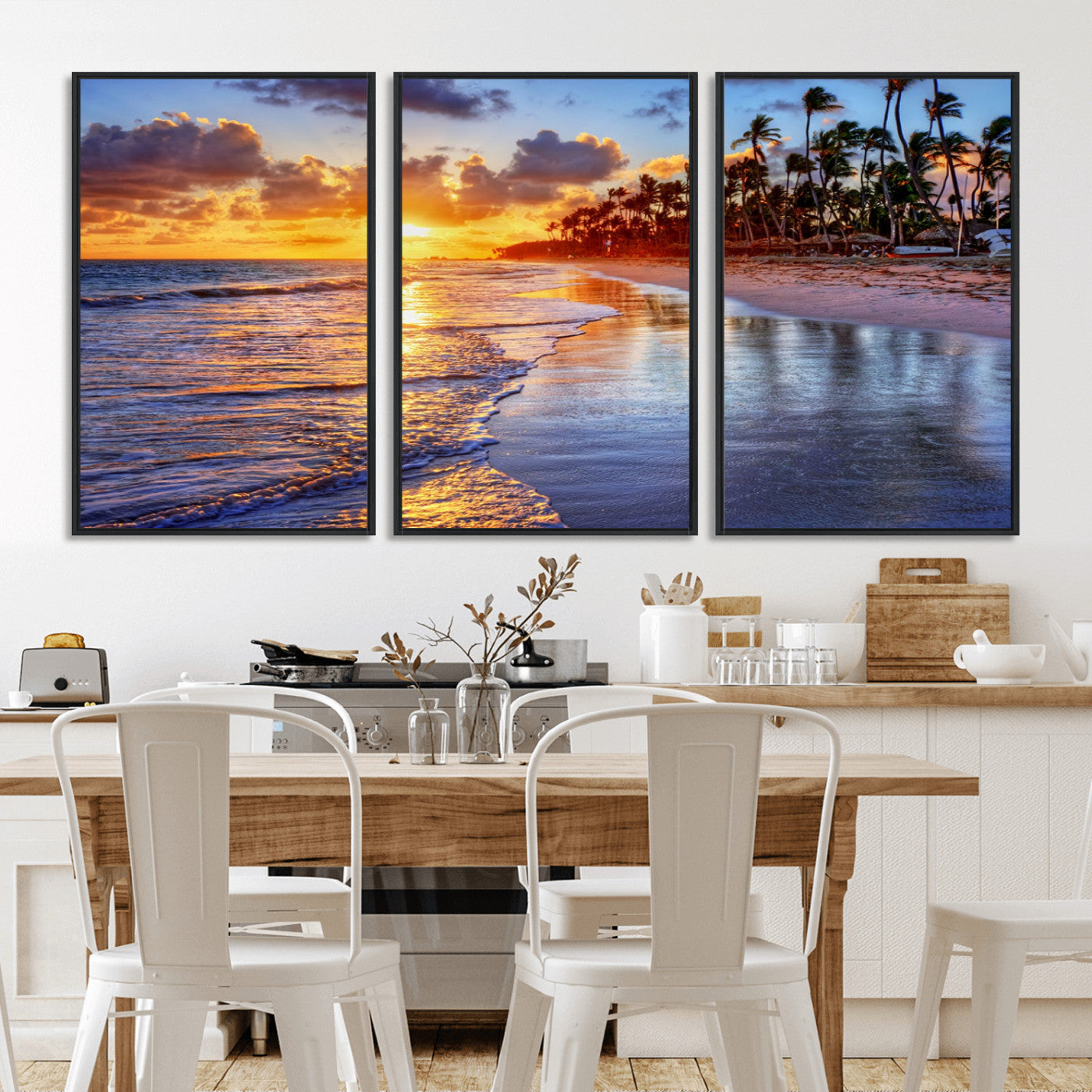 19917-MGV-FC-60X30-3P_Black-Tropical Sunset Beach Wall Art – Panoramic Palm Trees and Ocean Canvas Print, Vibrant Coastal Decor for Living Room, Office or Man