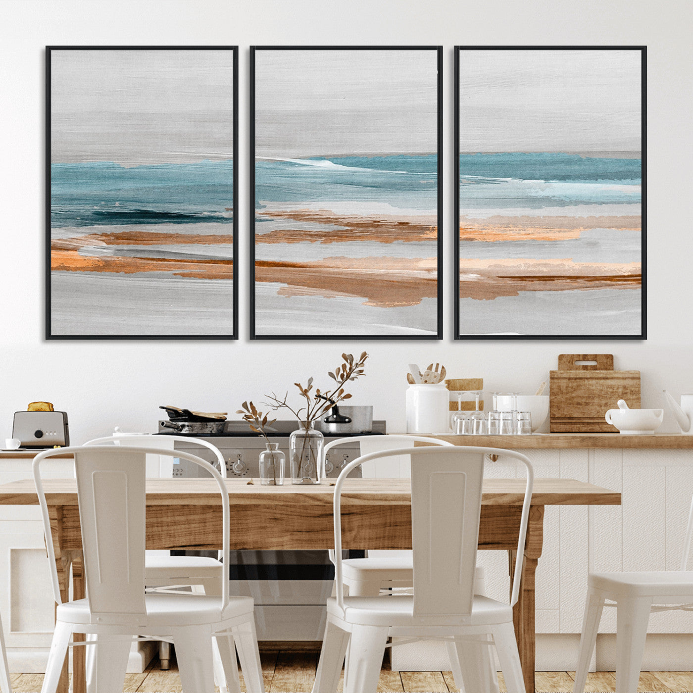 23430-MGV-FC-60X30-3P_Black-Abstract Coastal Wall Art – Modern Ocean Horizon Canvas Print, Minimalist Beach Scene Painting for Bedroom, Living Room, Office or