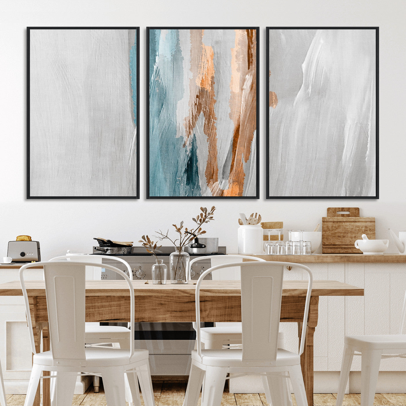 66154-MGV-FC-60X30-3P_Black-Abstract Brushstroke Wall Art – Modern Teal and Gold Canvas Print, Minimalist Contemporary Painting for Living Room, Bedroom, or