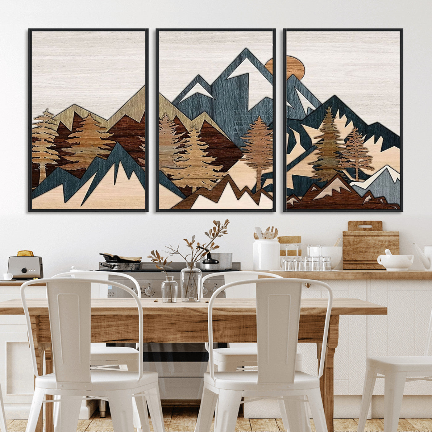 67950-MGV-CV-36X24-Modern Wood Wall Art Canvas Print, Framed Mountain Range Art Picture Print, Wood Mountain Range Perfect Rustic Decor Artwork