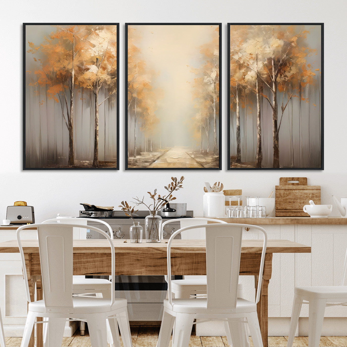 95004-MGV-CV-36X24-Autumn Forest Path Wall Art – Hand Painted Canvas Print with Golden Trees, Modern Nature Landscape Decor for Living Room, Bedroom