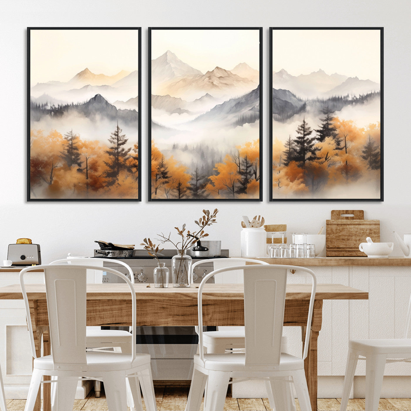 70049-MGV-CV-36X24-Autumn Mountain Forest Wall Art – Misty Landscape Canvas Print, Rustic Nature Inspired Decor for Living Room, Bedroom or Office