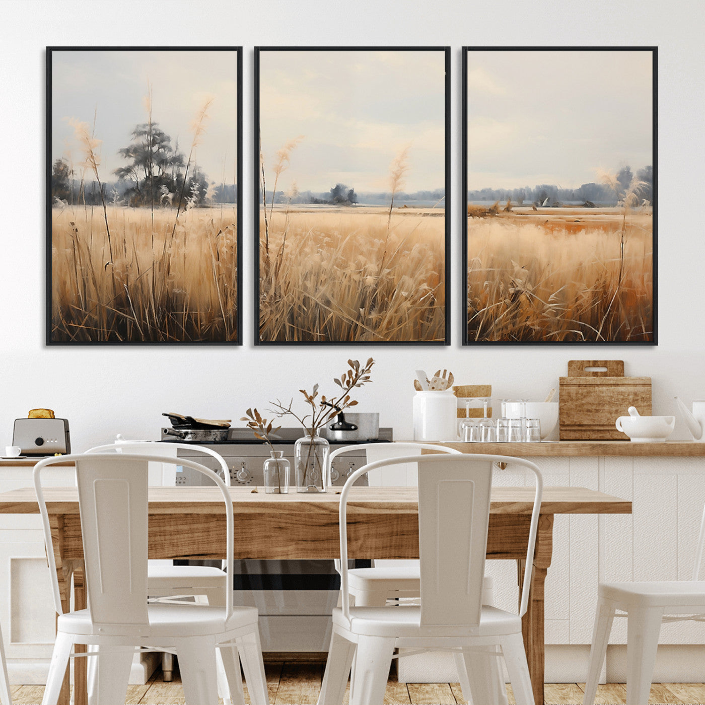 38193-MGV-FC-60X30-3P_Black-Golden Meadow Wall Art – Serene Grassland Landscape Canvas Print, Rustic Nature Decor for Bedroom, Living Room or Farmhouse