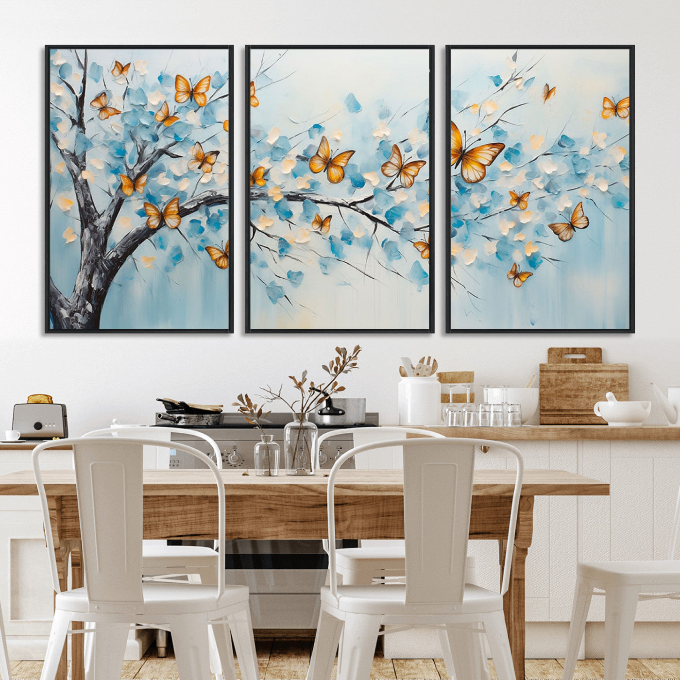 59455-MGV-CV-36X24-Butterfly Tree Branch Wall Art – Blue and Yellow Abstract Canvas Print, Modern Nature Artwork for Living Room, Bedroom or Office