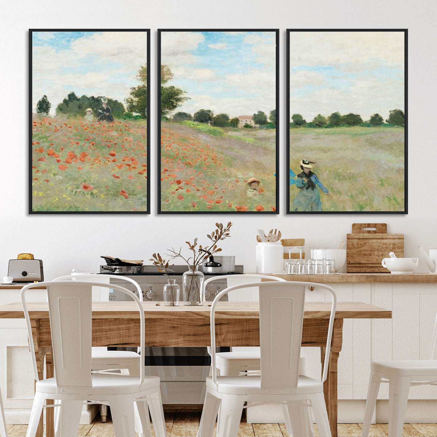 74890-MGV-FC-60X30-3P_Black-Monet Poppy Field Wall Art – Impressionist Landscape Canvas Print, Classic French Artwork for Living Room, Bedroom or Office Decor