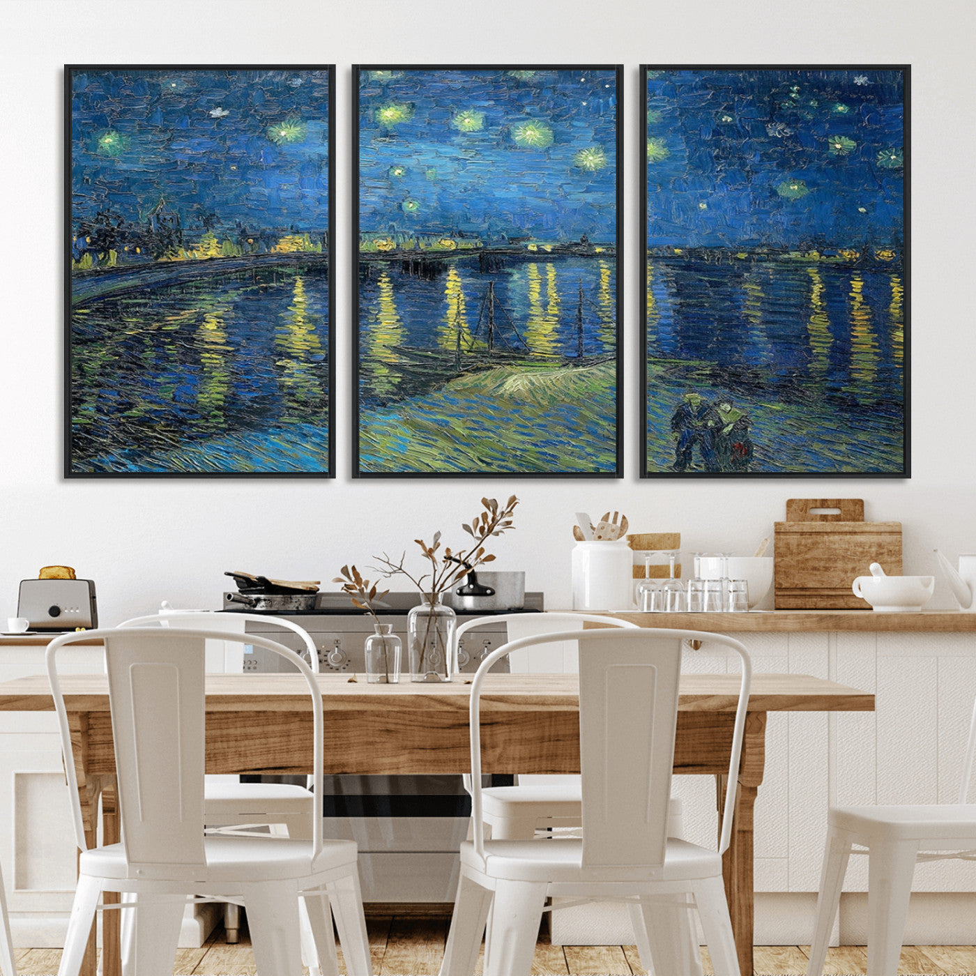 94605-MGV-FC-60X30-3P_Black-Starry Night Over the Rhone Wall Art – Vincent van Gogh Canvas Print, Famous Impressionist Painting for Living Room, Office