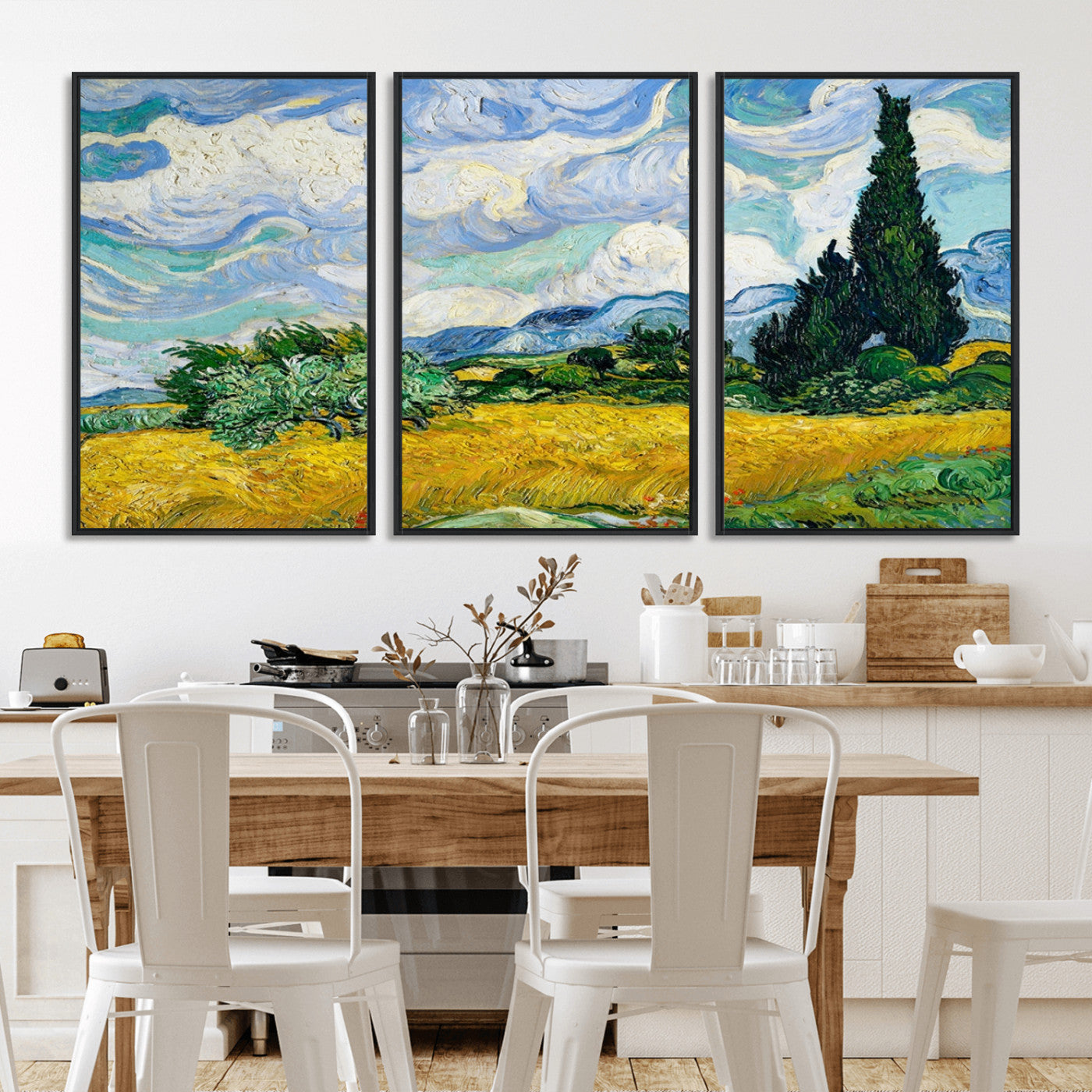 97252-MGV-CV-36X24-Wheat Field with Cypress – Van Gogh Wall Art, Impressionist Landscape Canvas Print, Rustic Home Decor for Living Room or Office