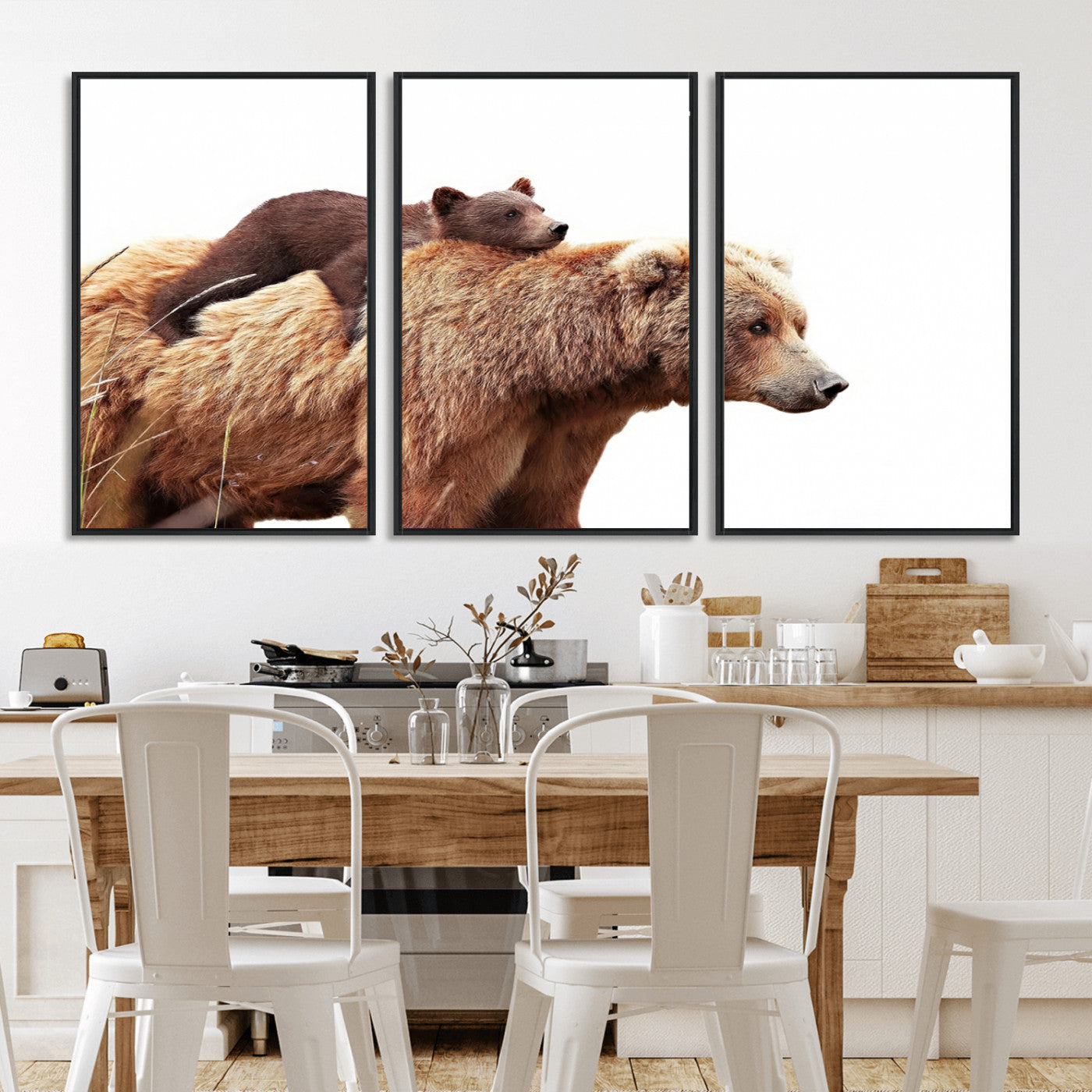 76943-MGV-CV-36X24-Mom Bear Wall Art Canvas Print, Framed Bear Photography Art Picture Print, Rustic Bear and Cub Perfect Rustic Farmhouse Decor