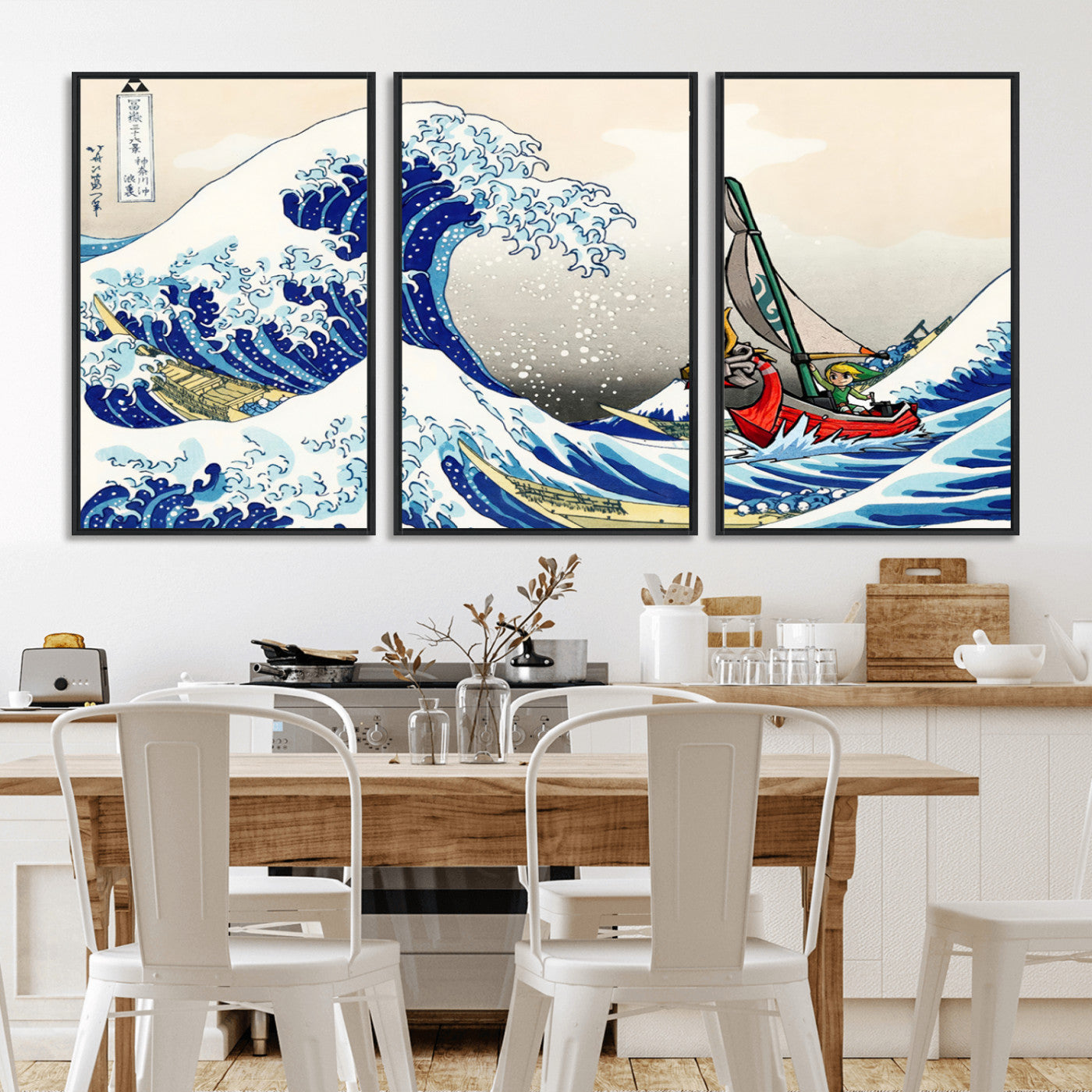 19450-MGV-CV-36X24-Great Wave Adventure Wall Art – Japanese Style Ocean Canvas Print, Fantasy Sailing Decor for Living Room, Bedroom or Office
