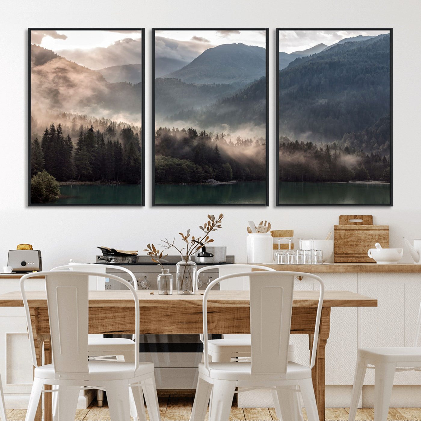 61116-MGV-CV-36X24-Misty Mountain Lake Wall Art – Tranquil Foggy Forest and Lake Canvas Print, Scenic Nature Landscape Decor for Living Room or