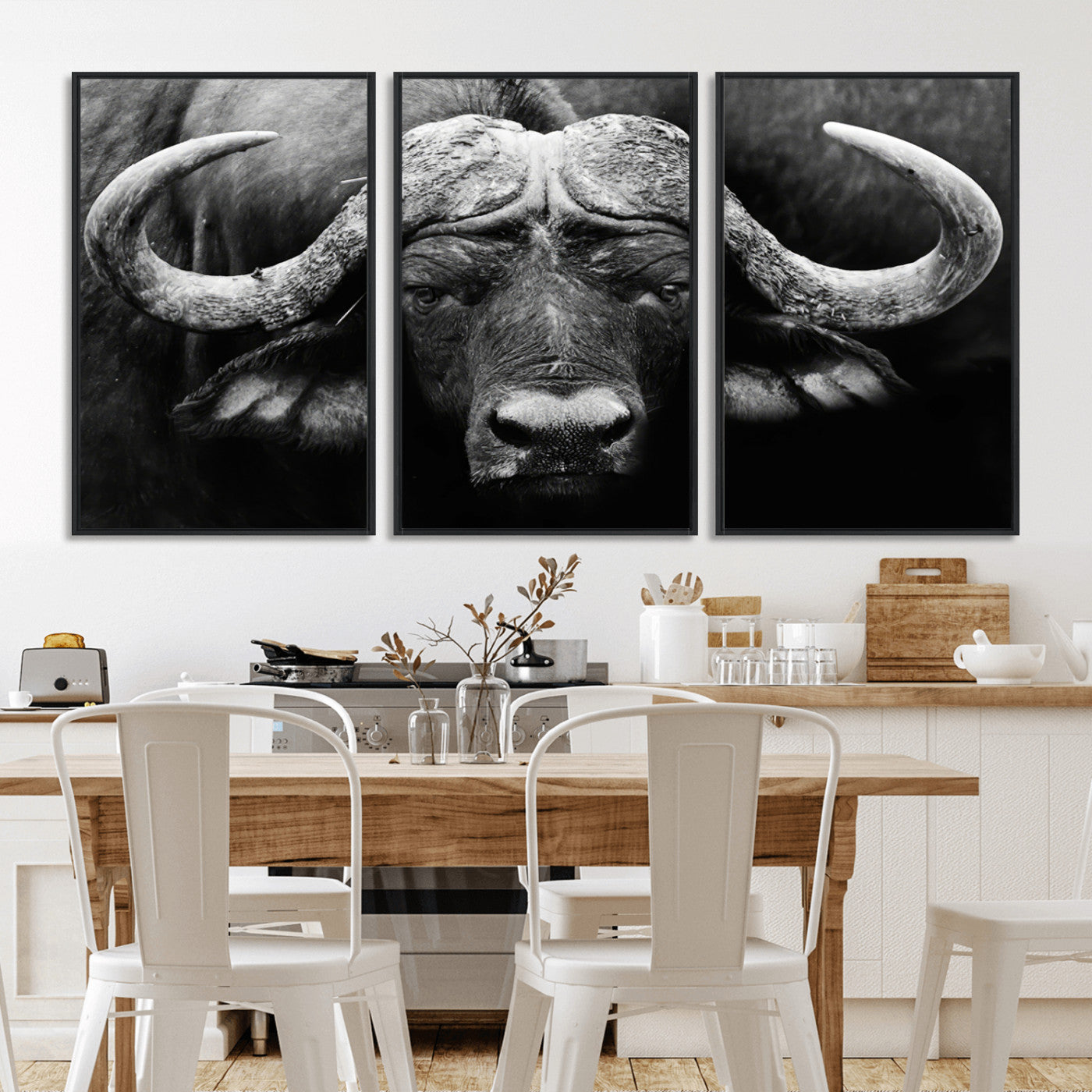 75273-MGV-CV-36X24-Buffalo Wall Art – Black and White African Buffalo Canvas Print, Rustic Wildlife Animal Artwork for Farmhouse, Living Room,