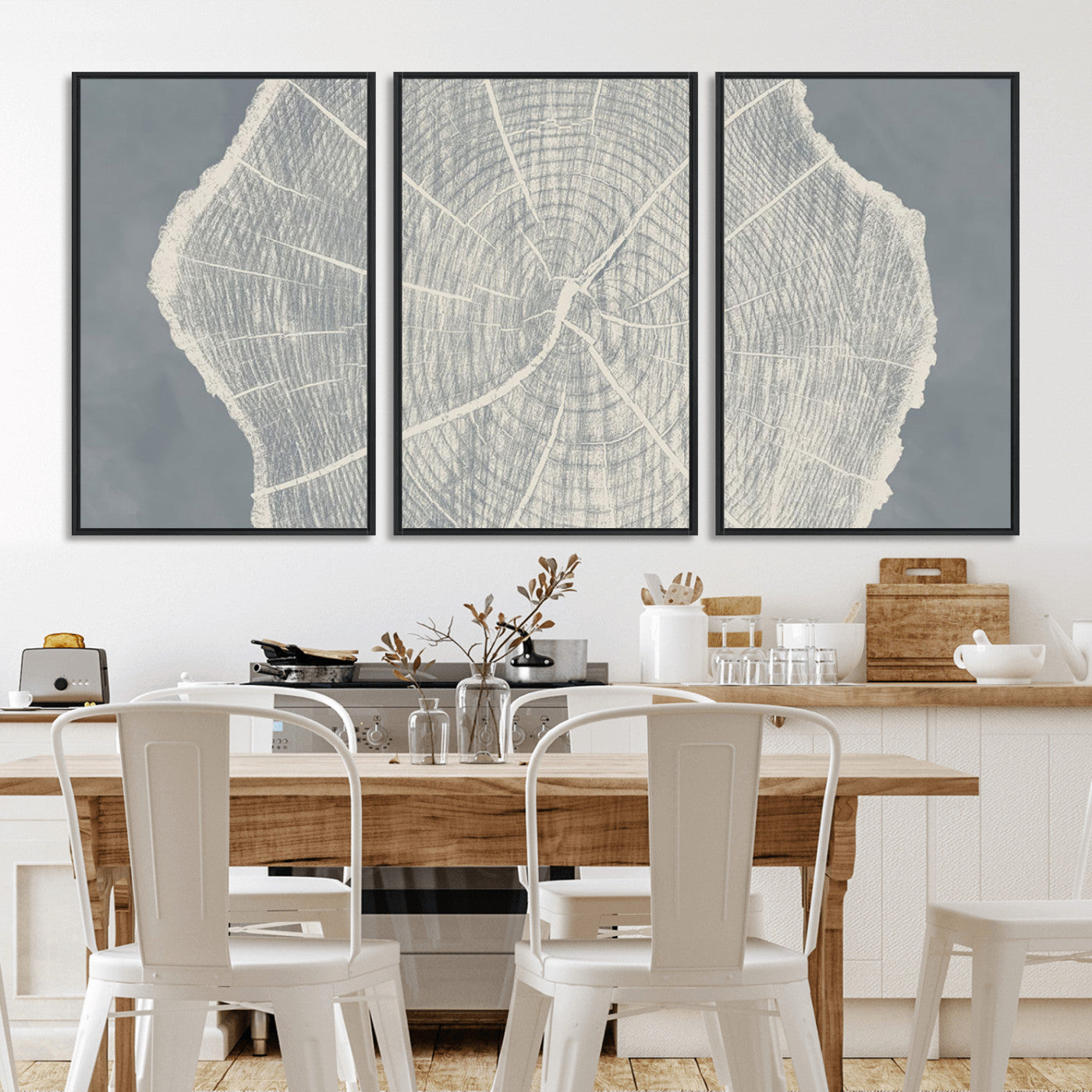 25547-MGV-FC-60X30-3P_Black-Tree Ring Wall Art Canvas Print, Framed Linocut Tree Ring Art Picture Print, Wood Texture Perfect Minimalist Farmhouse Decor