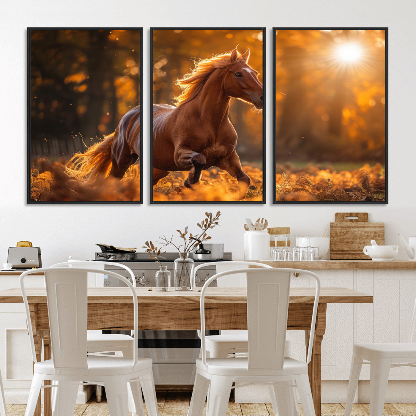92144-MGV-FC-60X30-3P_Black-Sunset Horse Wall Art Canvas Print, Framed Horse Barn Art Picture Print, Majestic Horse Perfect Rustic Farmhouse Decor Artwork