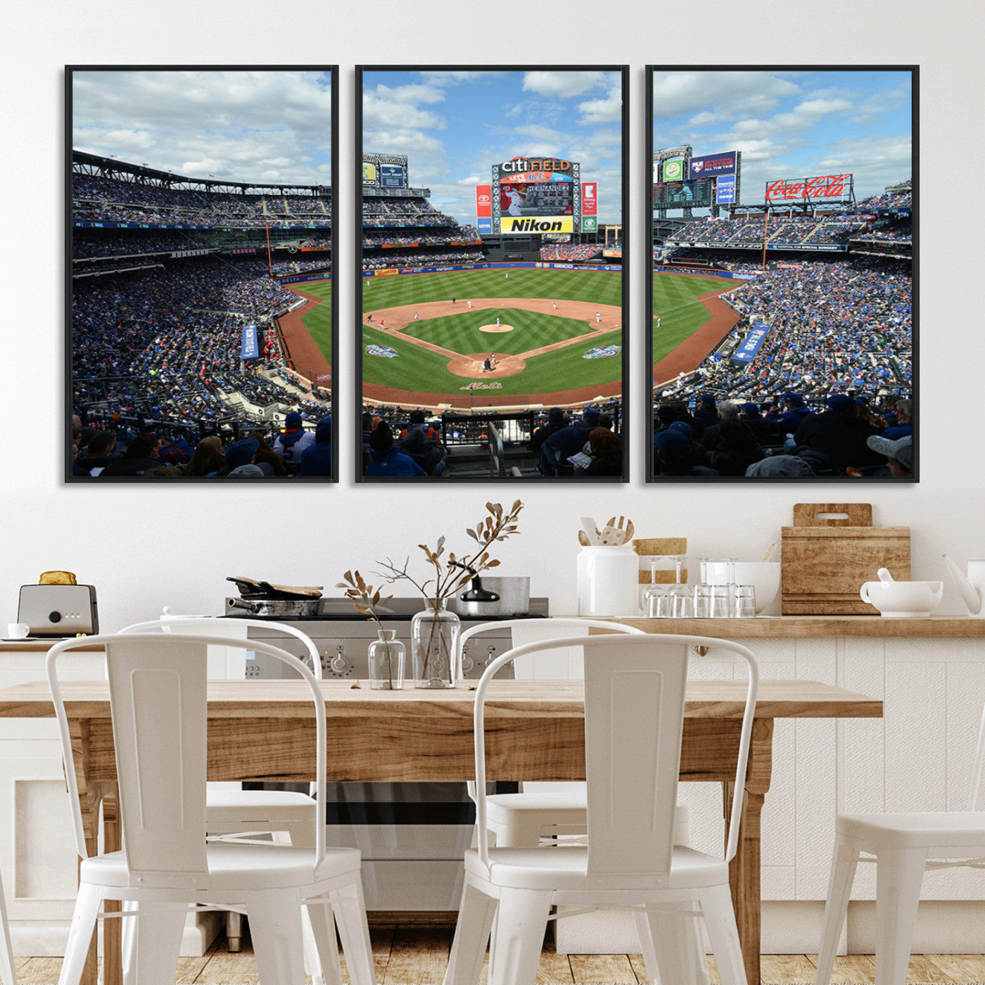 22910-MGV-FC-60X30-3P_Black-City Field Stadium Wall Art Canvas Print, Framed New York Stadium Art Picture Print, City Field Perfect Sport Room Decor Artwork
