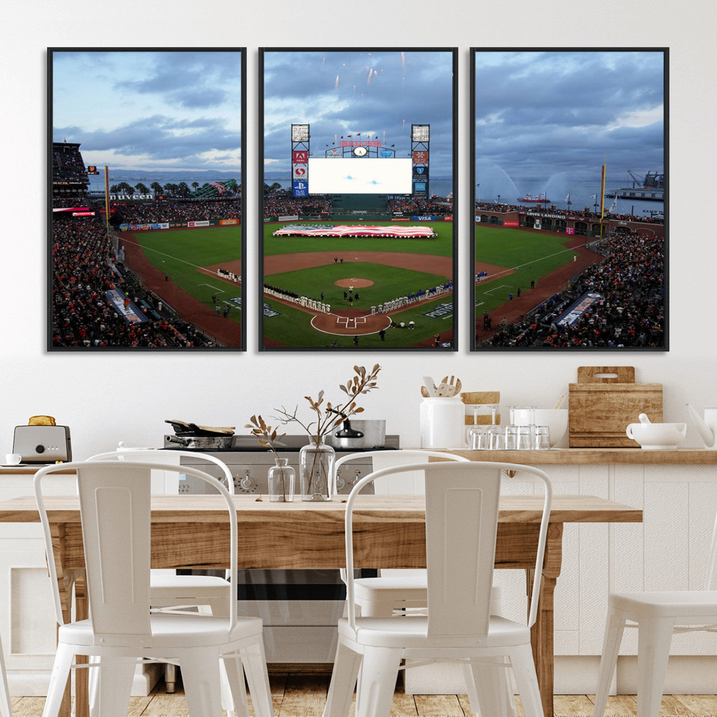 44631-MGV-FC-60X30-3P_Black-Oracle Park Stadium Wall Art Canvas Print, Framed San Francisco Giants Art Picture Print, Giants Stadium Field Perfect Sports Room