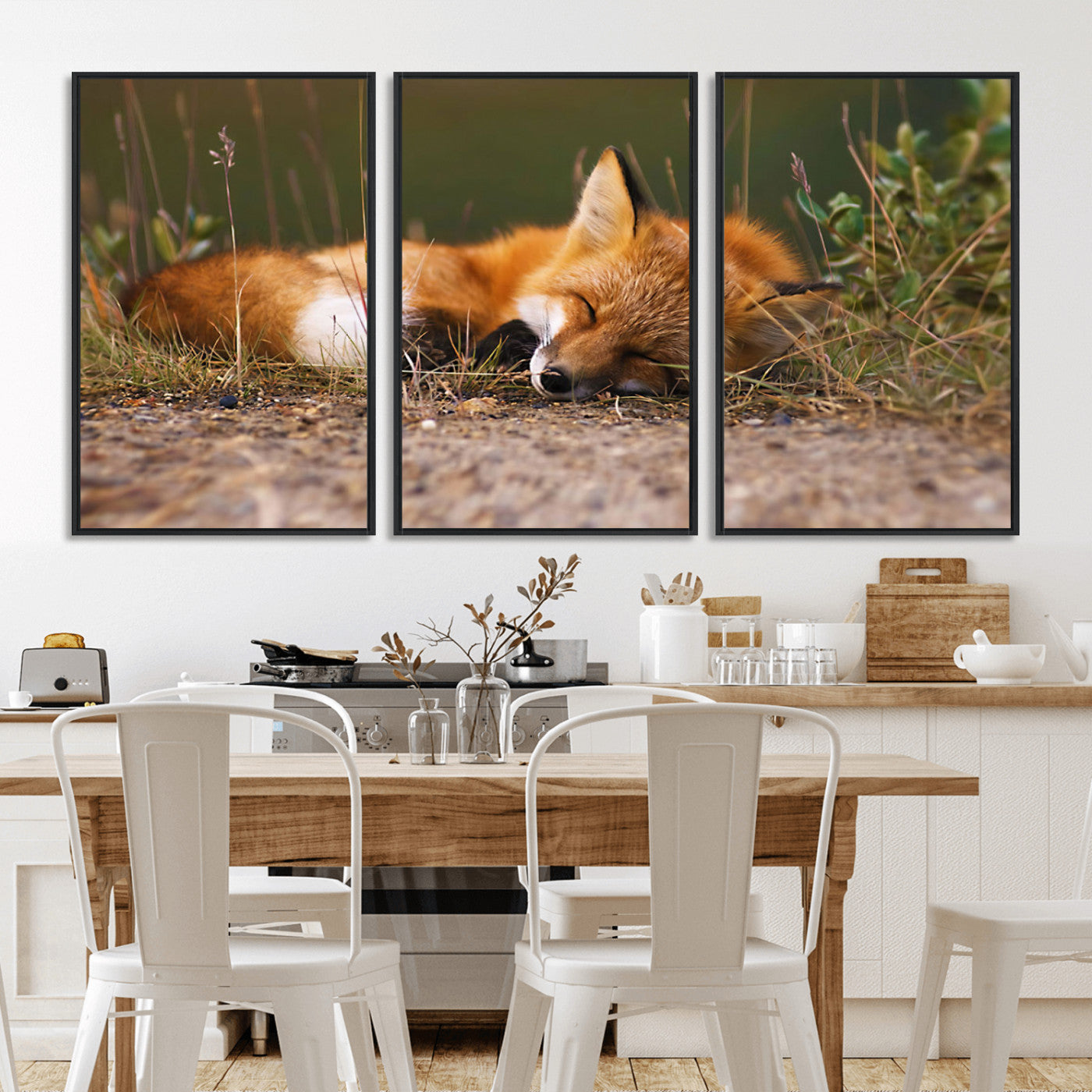 25085-MGV-CV-36X24-Sleeping Fox Wall Art Canvas Print, Framed Rustic Fox Art Picture Print, Wildlife Animal Perfect Rustic Farmhouse Decor Artwork
