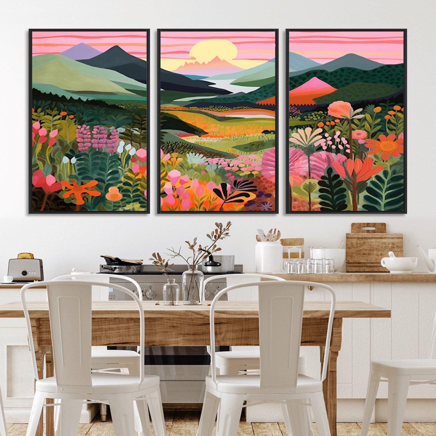 99638-MGV-CV-36X24-Sunset Meadow Wall Art – Panoramic Mountain Landscape with Wildflowers Canvas Print, Vibrant Nature Decor for Living Room, Bedroom