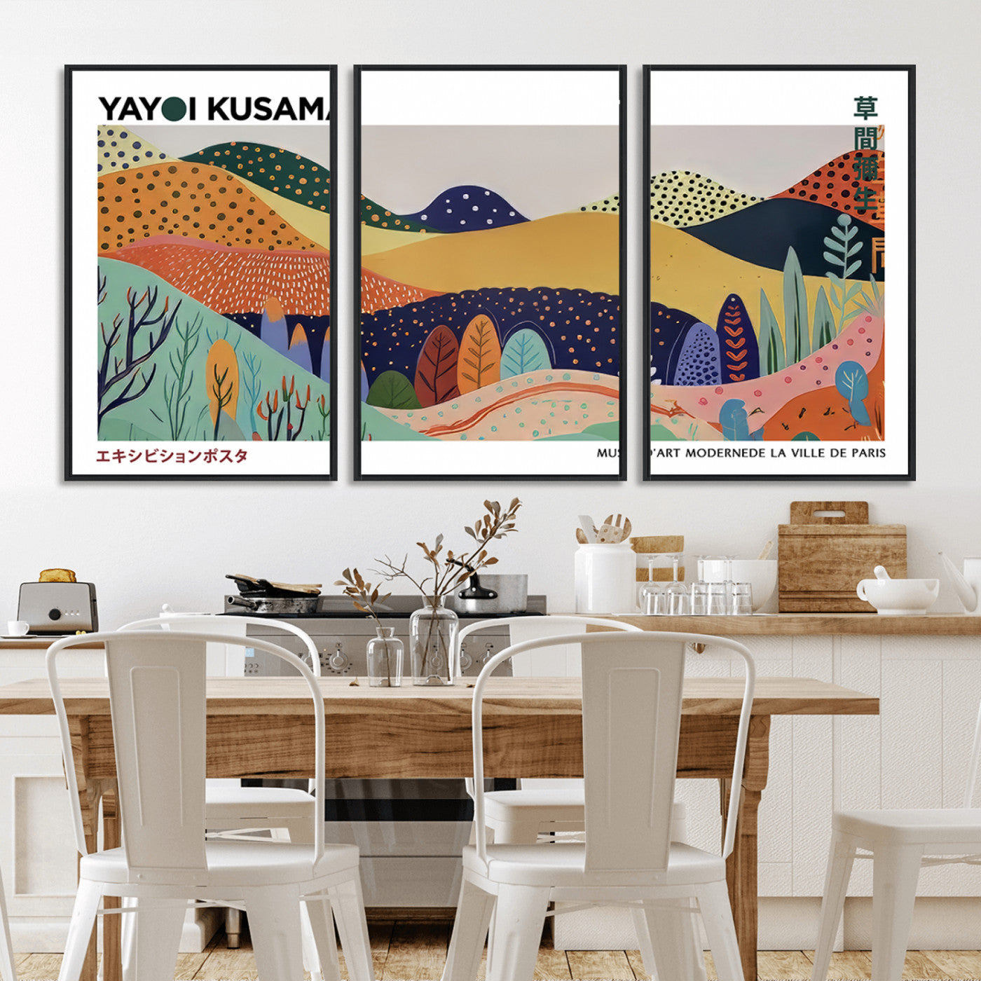 66936-MGV-FC-60X30-3P_Black-Kusama Wall Art – Vibrant Abstract Hills Canvas Print, Japanese Modern Landscape Poster for Living Room, Office, Studio or