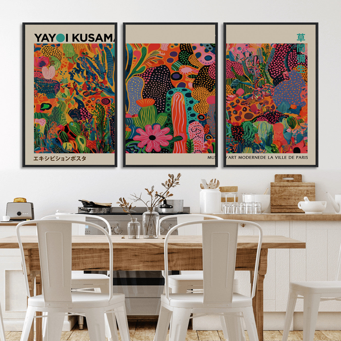 40791-MGV-CV-36X24-Kusama Inspired Wall Art – Vibrant Abstract Floral Jungle Canvas Print, Bold Pop Art Botanical Decor for Living Room, Bedroom, or