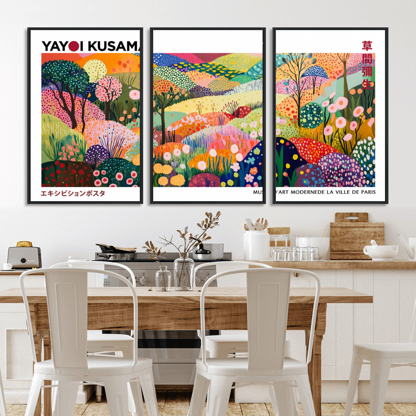 75201-MGV-CV-36X24-Yayoi Kusama Floral Wall Art – Vibrant Abstract Landscape Canvas Print, Modern Pop Art Poster for Living Room, Bedroom, or Gallery