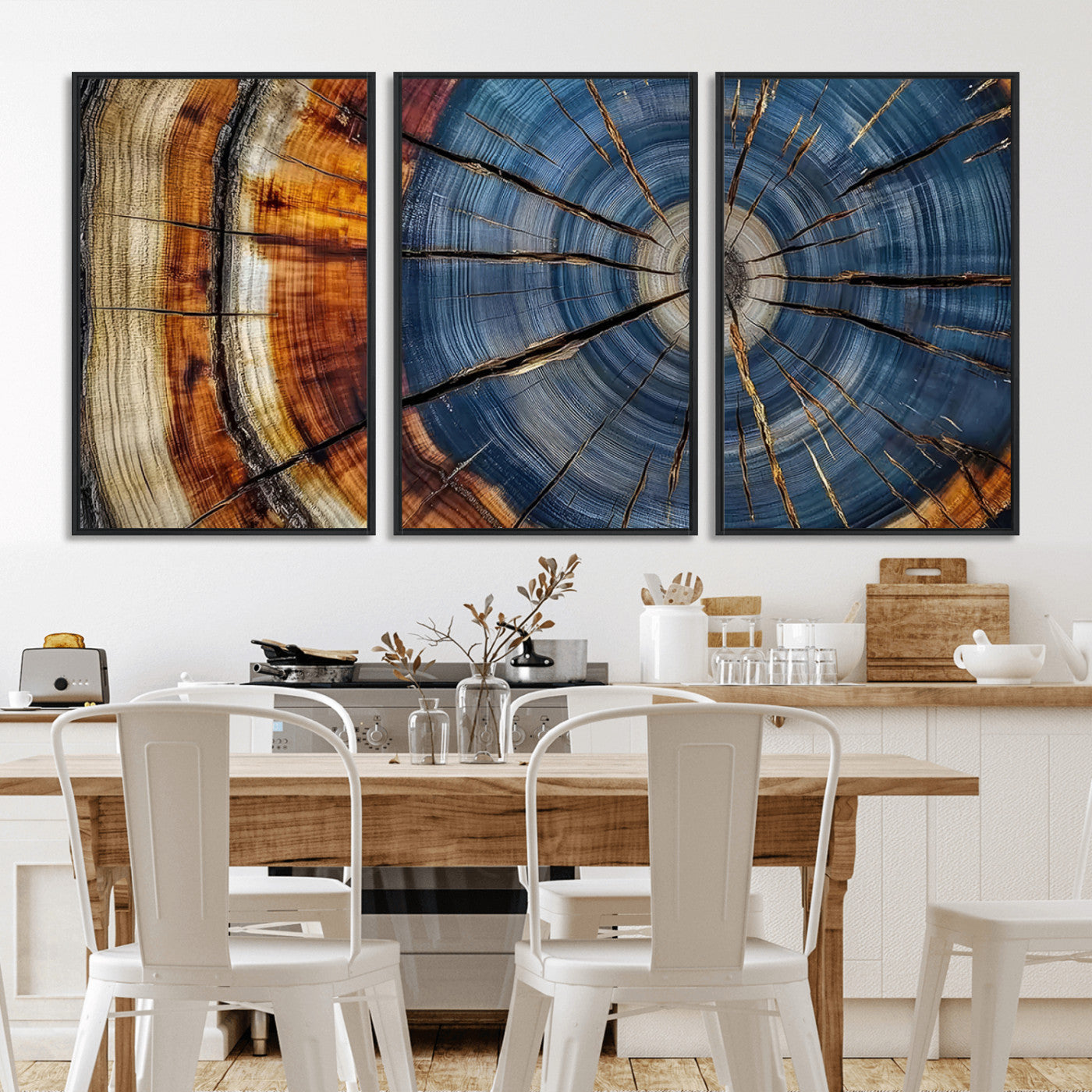 10583-MGV-CV-36X24-Tree Ring Wall Art – Abstract Wood Grain Canvas Print with Blue and Brown Tones, Nature Inspired Rustic Artwork for Living Room,