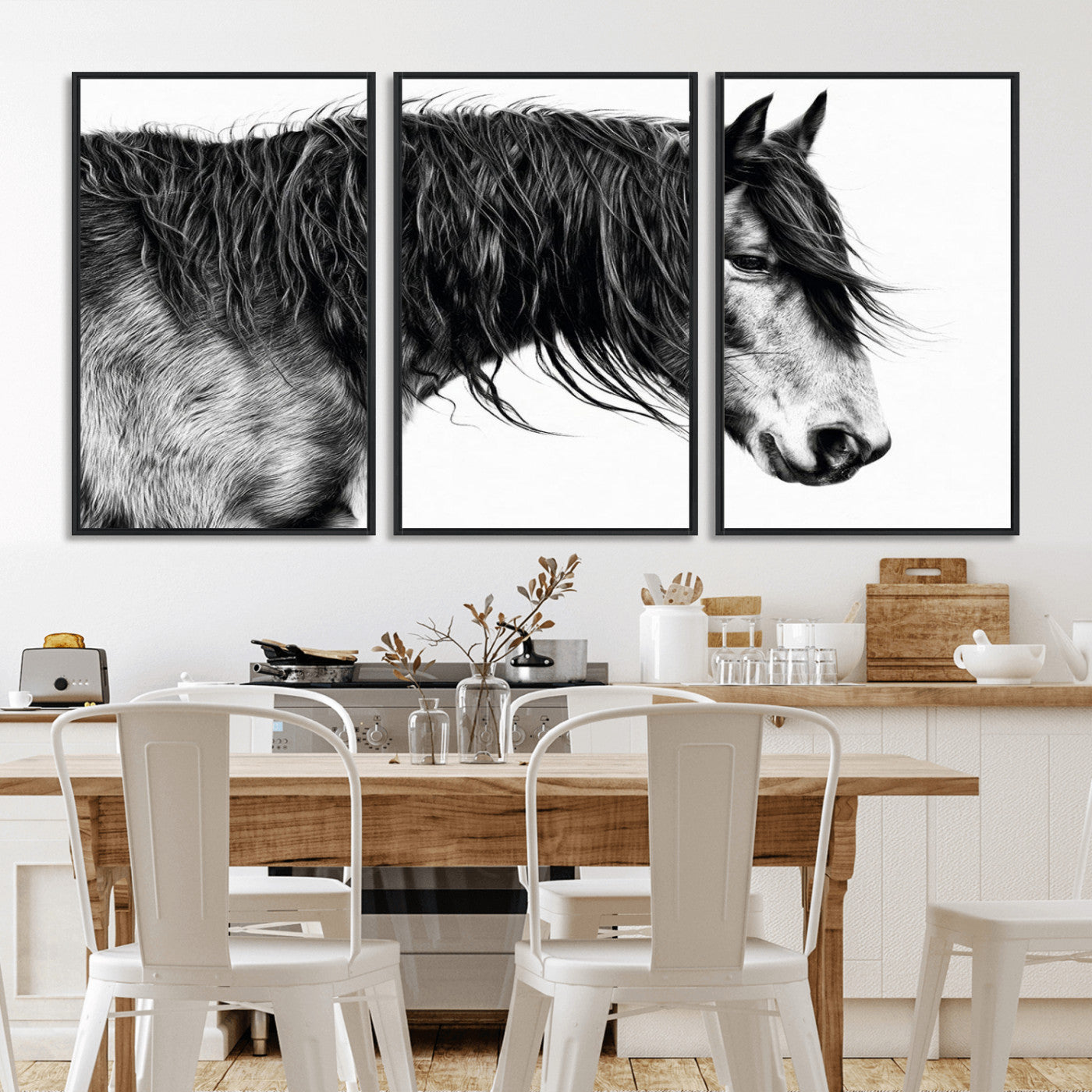 57694-MGV-CV-36X24-Horse Portrait Wall Art – Black and White Canvas Print with Detailed Stallion Profile, Rustic Farmhouse Equestrian Artwork for