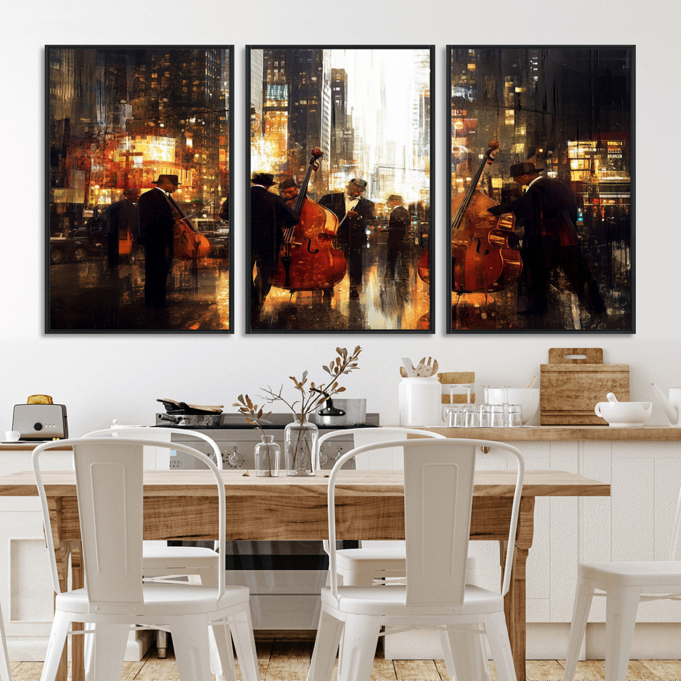 58782-MGV-CV-36X24-Jazz Musicians Cityscape Wall Art – Vibrant Urban Night Canvas Print, Elegant Music Themed Decor for Living Room, Office, or Music