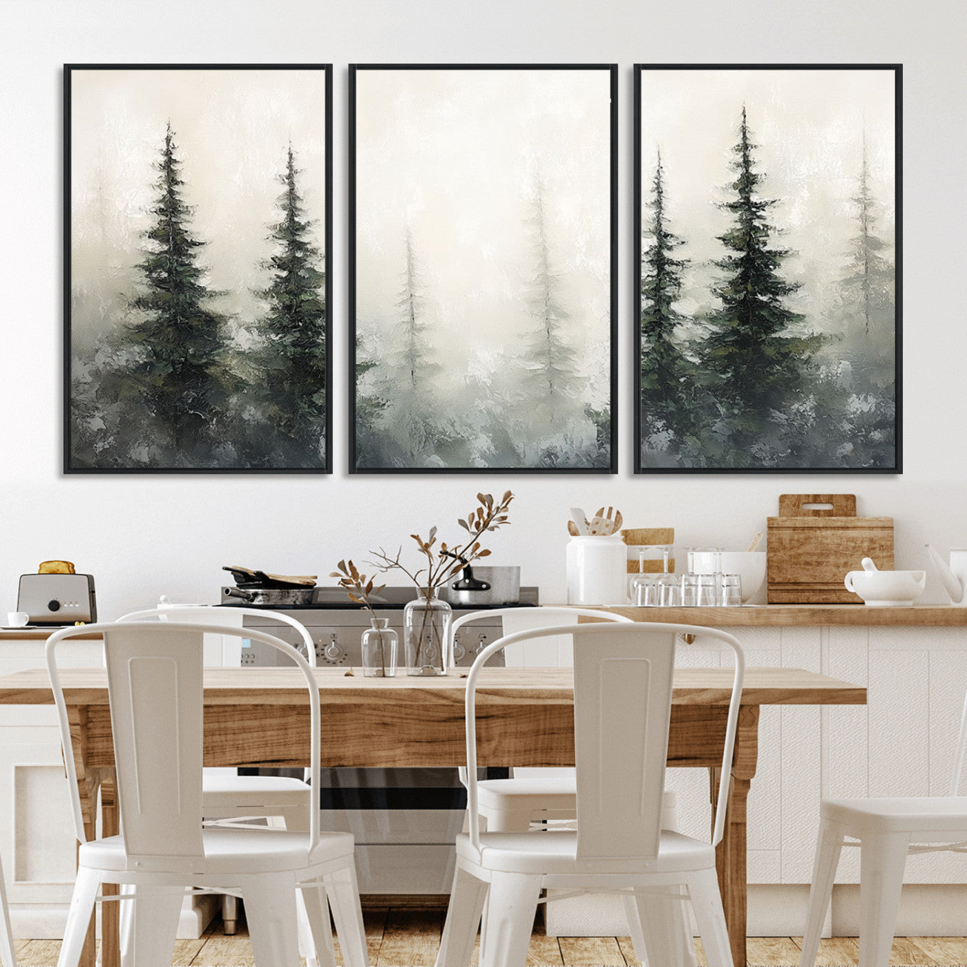33241-MGV-CV-36X24-Misty Forest Wall Art Canvas Print, Framed Foggy Pines Art Picture Print, Forest Haze Perfect Rustic Minimalist Decor Artwork