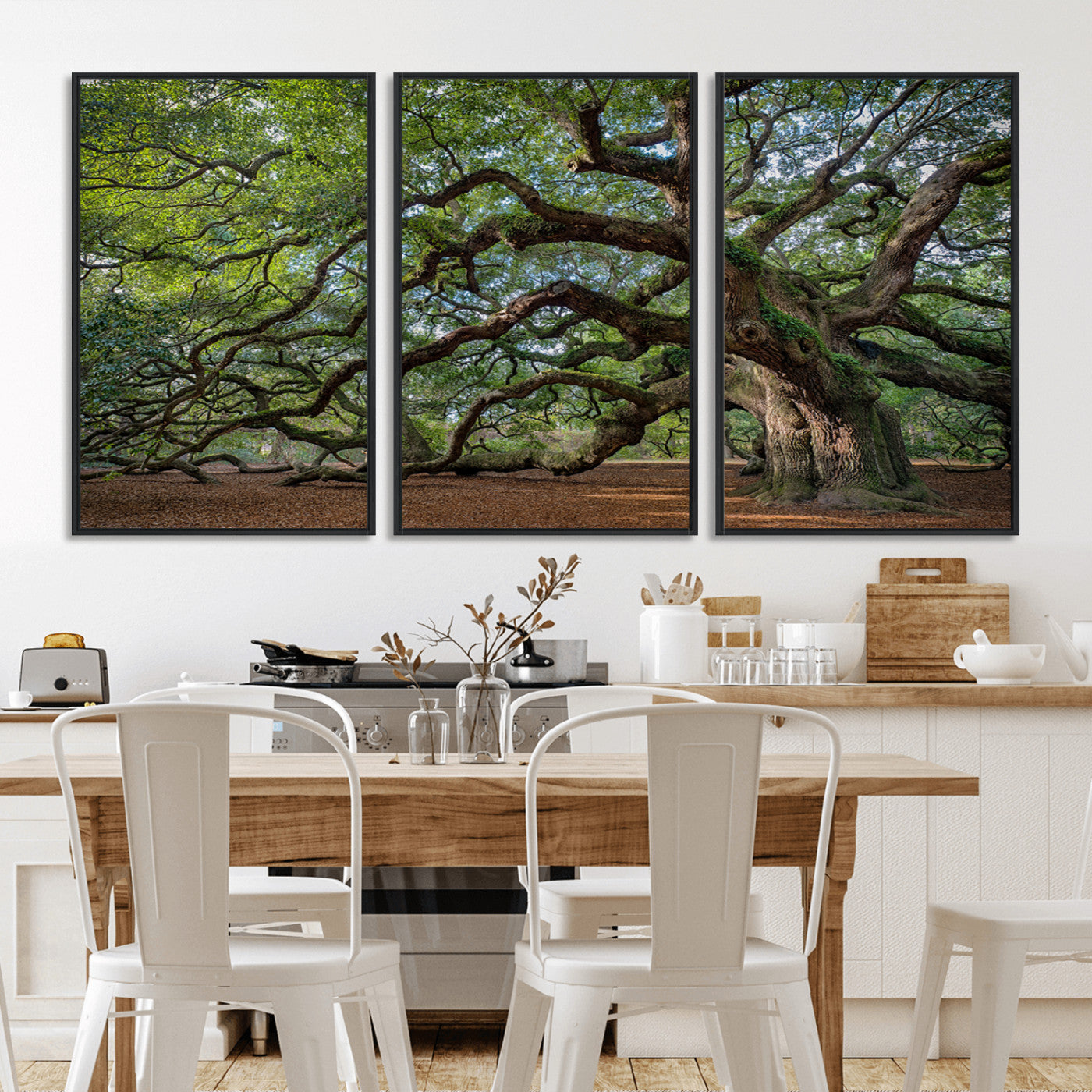 MGV-FC-60X30-3P - Historic Tree Wall Art Canvas Print, Framed Mossy Tree Art Picture Print, Twisted Branches Perfect Nature Southern Decor Artwork