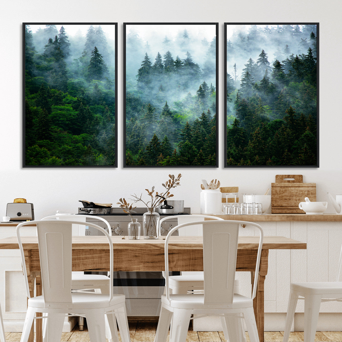 17393683-MGV-CV-36X24-Misty Forest Art Wall Art Canvas Print, Framed Foggy Mountain Art Art Picture Print, Scenic Wall Print Perfect Decor Artwork