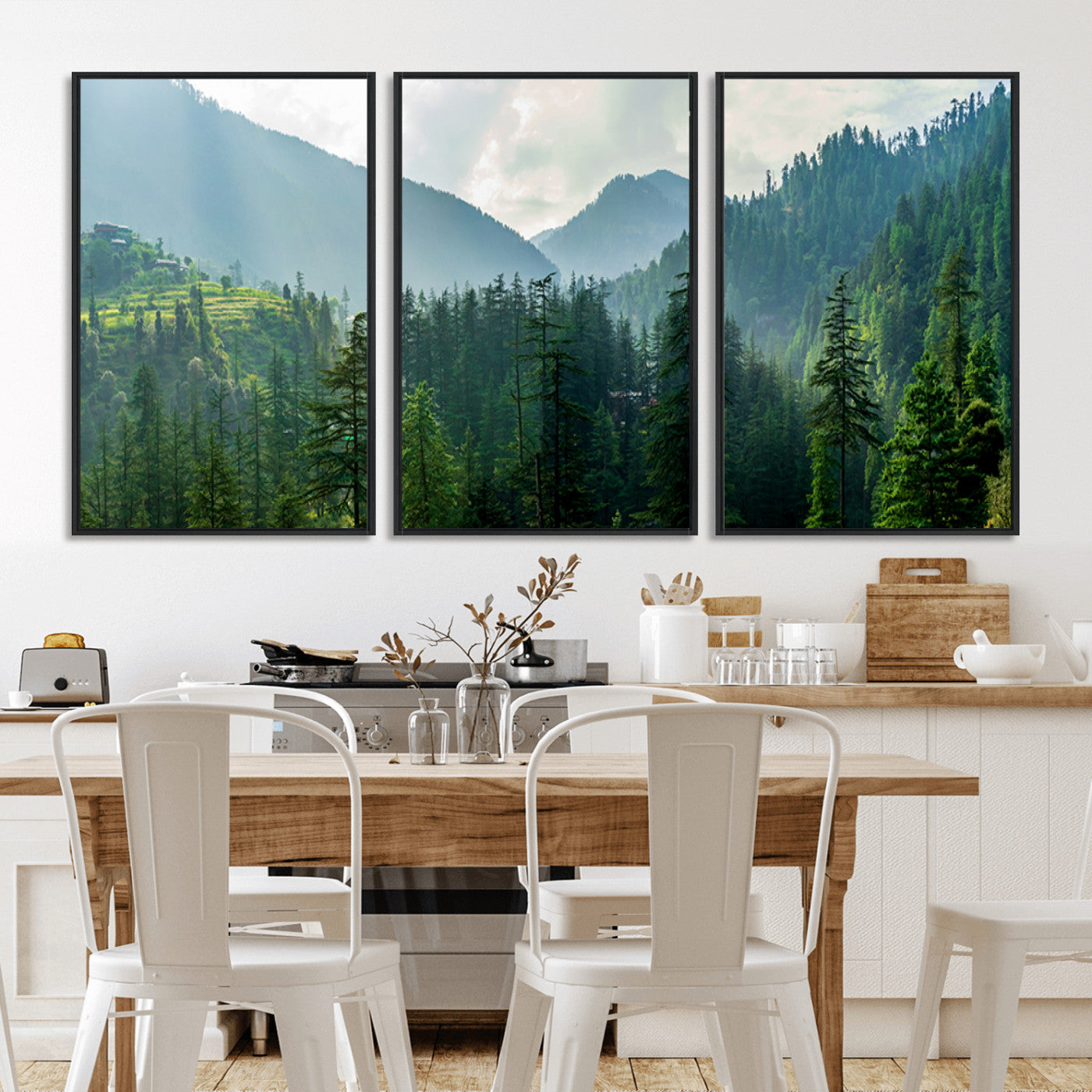 83417191-MGV-CV-36X24-Misty Mountain Forest Wall Art – Pine Tree Landscape Canvas Print, Nature Photography Panorama, Tranquil Green Forest Décor for
