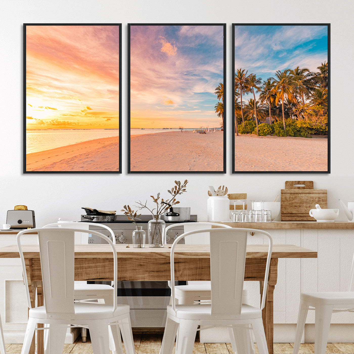 41542880-MGV-CV-36X24-Tropical Beach Wall Art Canvas Print, Framed Palm Trees Art Picture Print, Sunset Shore Perfect Tropical Coastal Decor Artwork