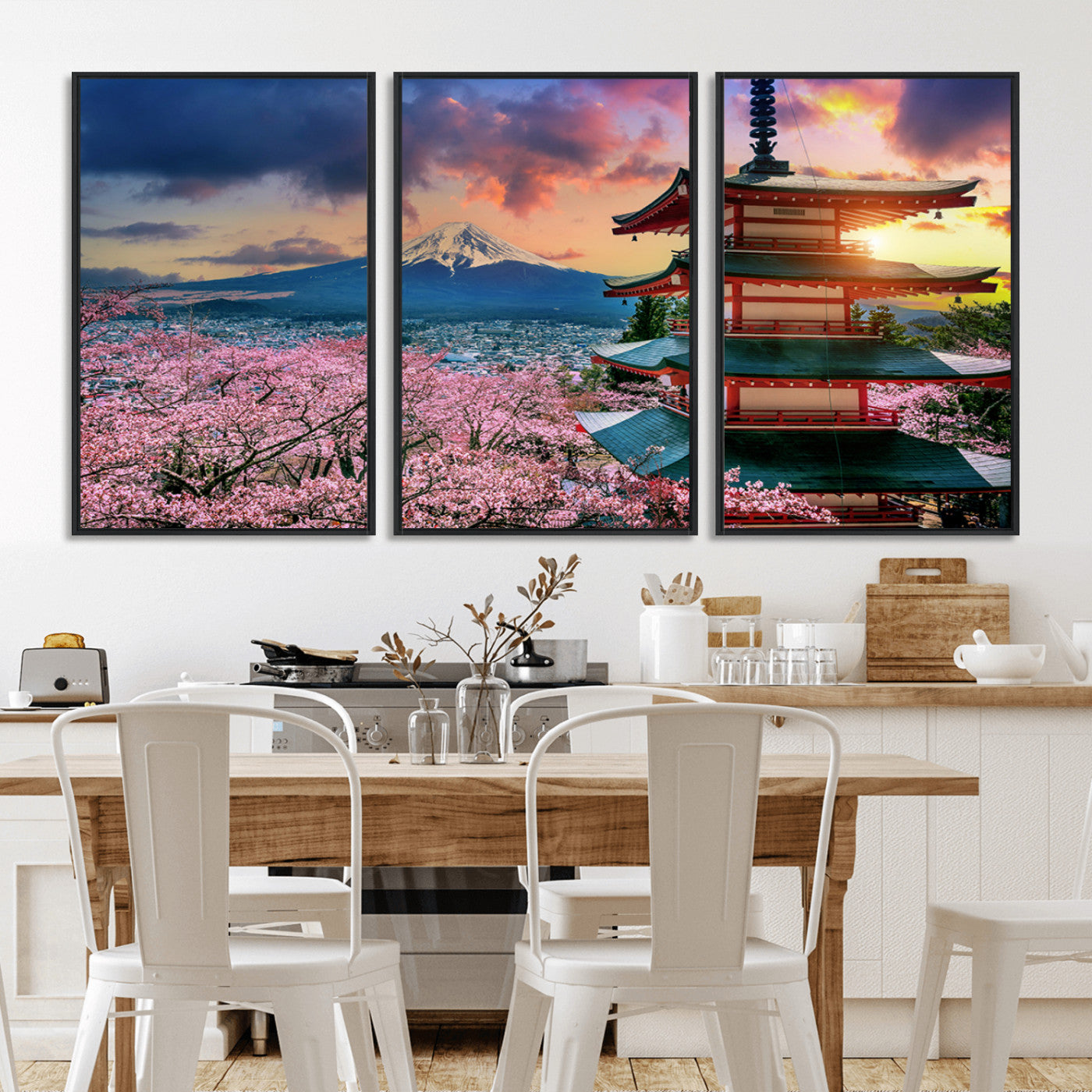 32331262-MGV-CV-36X24-Mount Fuji Japan Wall Art – Cherry Blossom Landscape Canvas Print, Chureito Pagoda Sunset Photography, Japanese Nature Travel