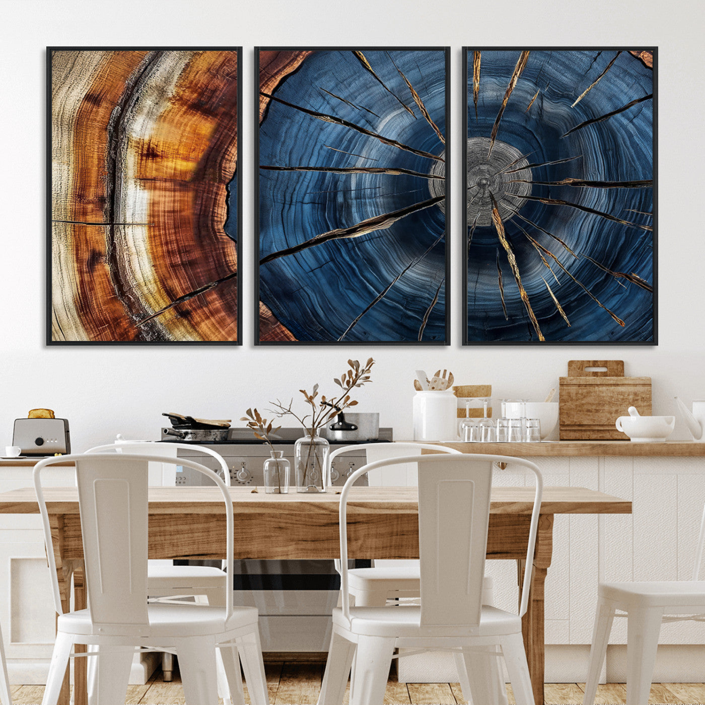 45268471-MGV-CV-36X24-Blue Tree Ring Wall Art – Rustic Wood Cross Section Canvas Print, Modern Abstract Nature Decor for Living Room, Office, or Cabin
