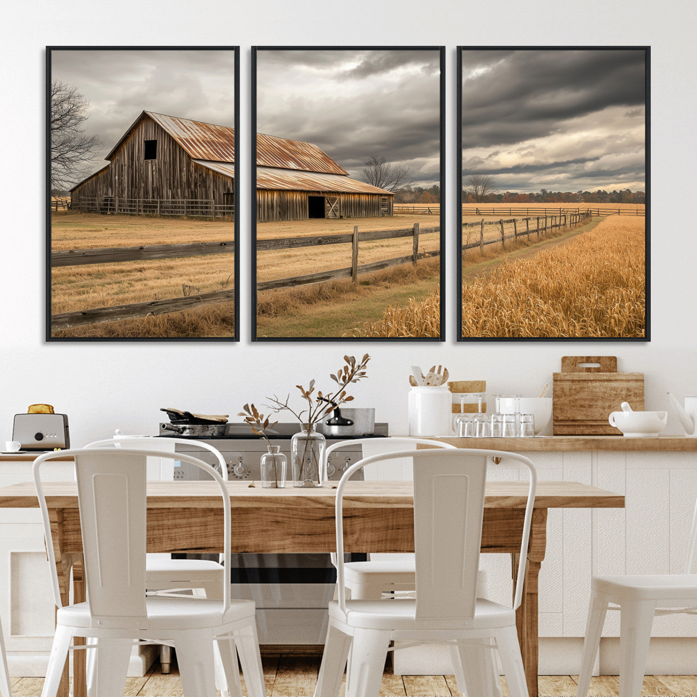 26821575-MGV-FC-60X30-3P_Black-Old Barn Wall Art Canvas Print, Framed Rustic Barn Art Picture Print, Moody Farm Perfect Rustic Farmhouse Decor Artwork