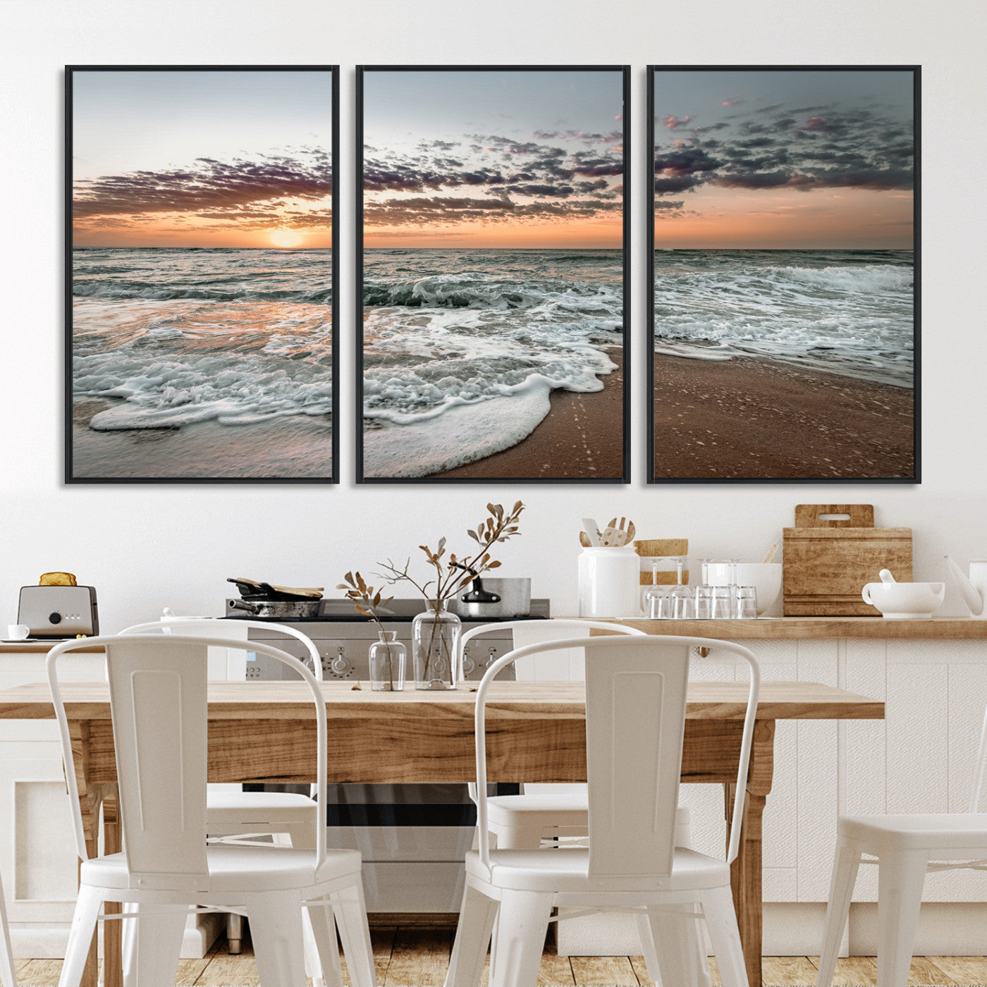 40632752-MGV-CV-36X24-Ocean Sunset Wall Art Canvas Print, Framed Beach Waves Art Picture Print, Coastal Scene Perfect Coastal Decor Artwork