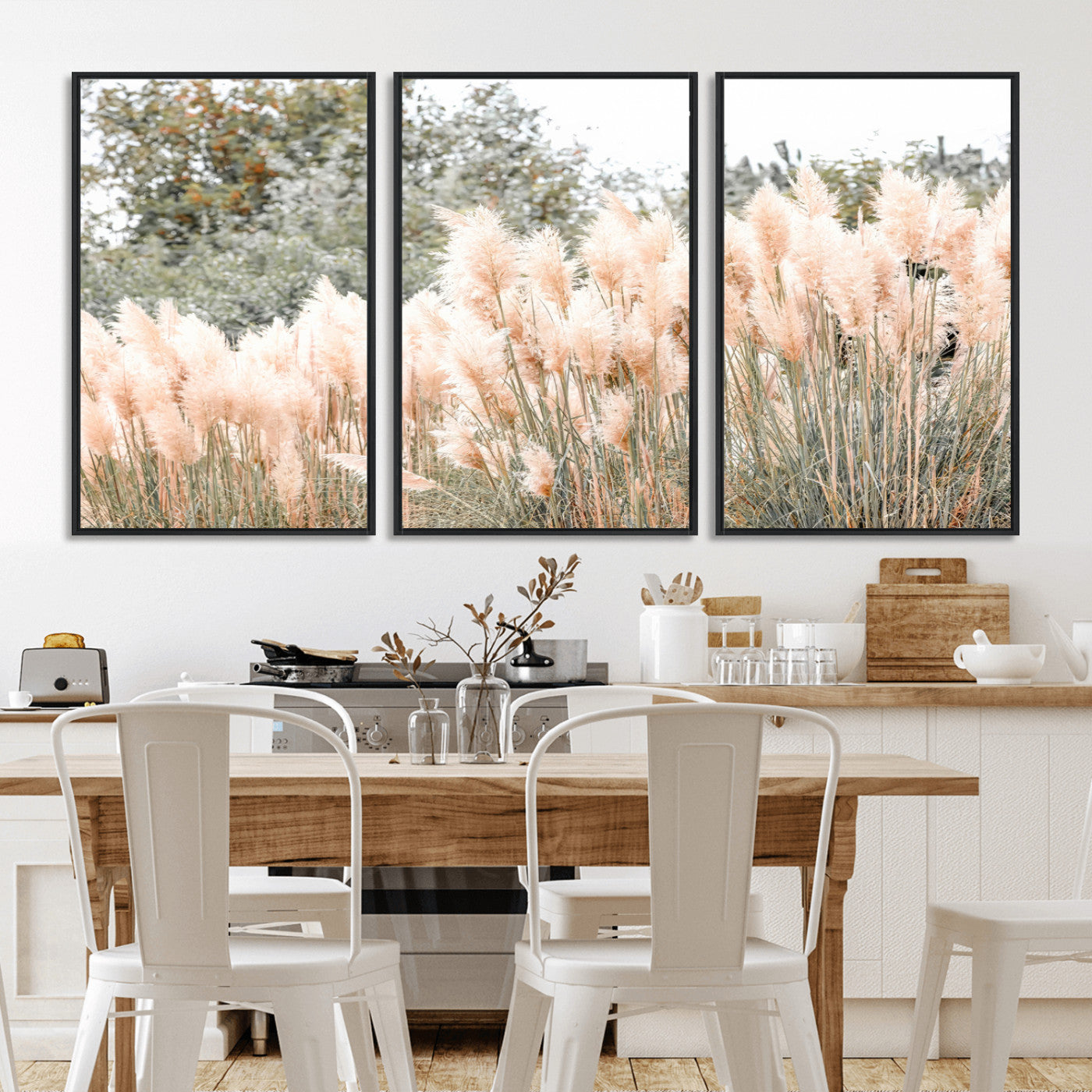 21826392-MGV-CV-36X24-Pampas Grass Wall Art Canvas Print, Framed Soft Pampas Art Picture Print, Pastel Grasses Perfect Soft Neutral Boho Decor Artwork