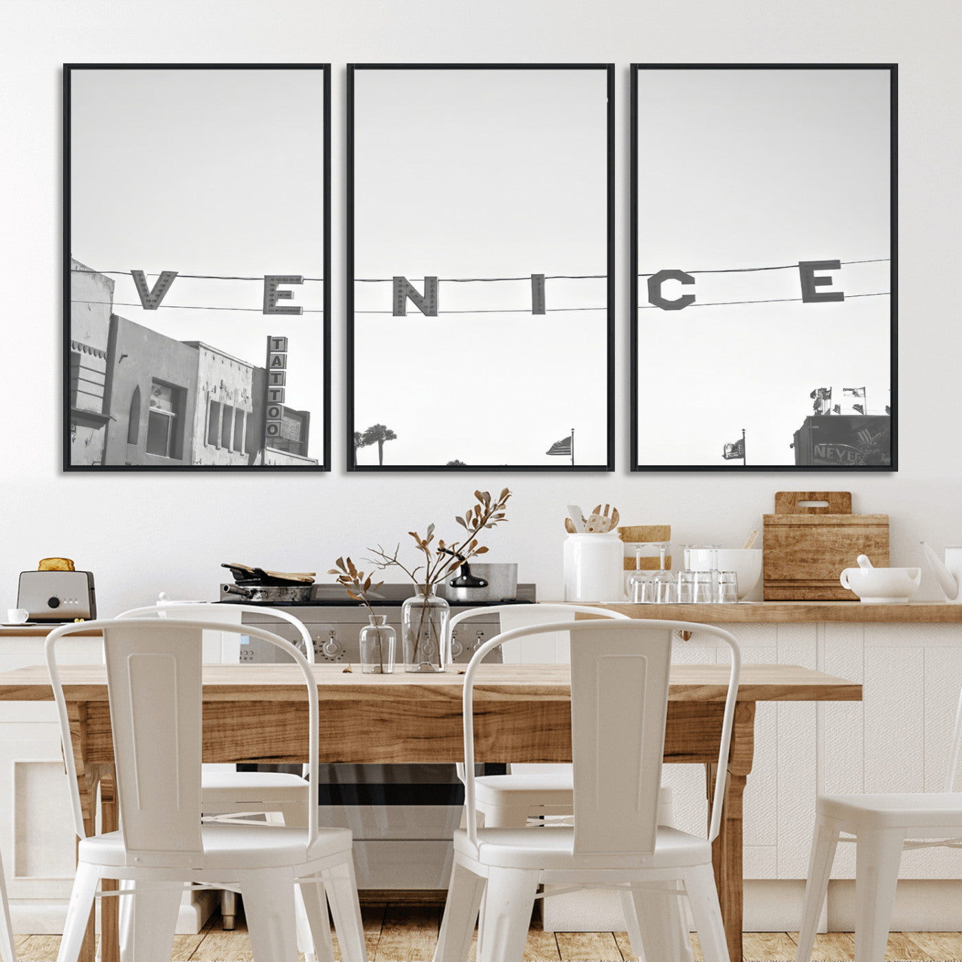 68254589-MGV-FC-60X30-3P_Black-Venice Sign Wall Art Canvas Print, Framed Venice Letters Art Picture Print, Los Angeles Perfect Minimalist Urban Decor Artwork