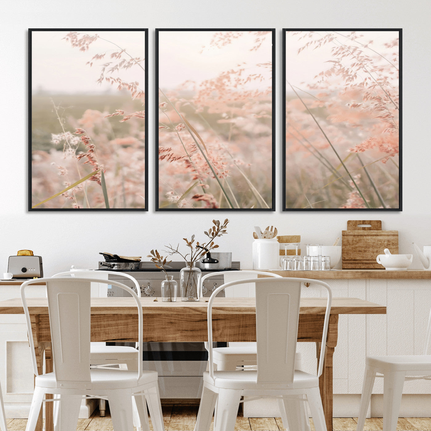 79164340-MGV-CV-36X24-Pastel Grasses Wall Art Canvas Print, Framed Soft Meadow Art Picture Print, Field in Breeze Perfect Pastel Minimal Decor Artwork