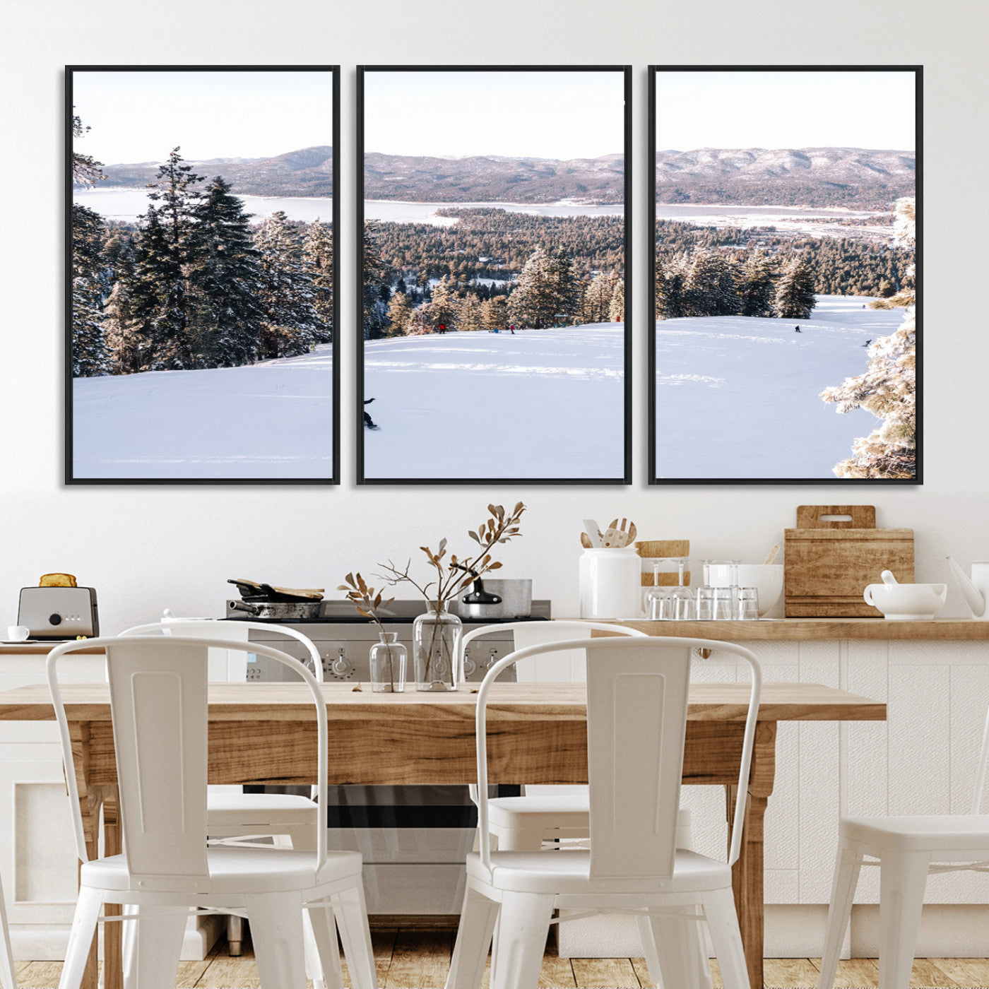 79857868-MGV-CV-36X24-Snowy Mountain Wall Art Canvas Print, Framed Ski Slope Art Picture Print, Winter Forest Perfect Modern Rustic Decor Artwork