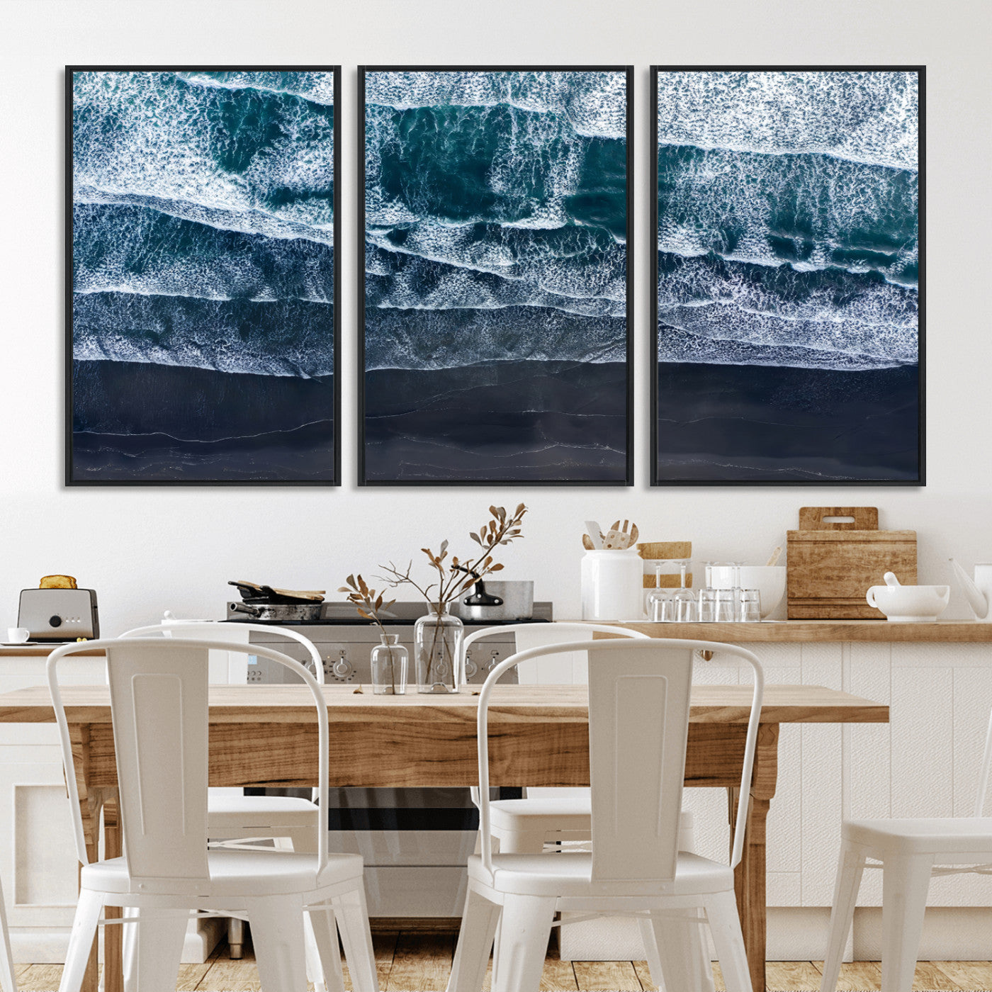 87941475-MGV-CV-36X24-Black Beach Wall Art Canvas Print, Framed Aerial Ocean Art Picture Print, Moody Coastal Perfect Modern Coastal Decor Artwork