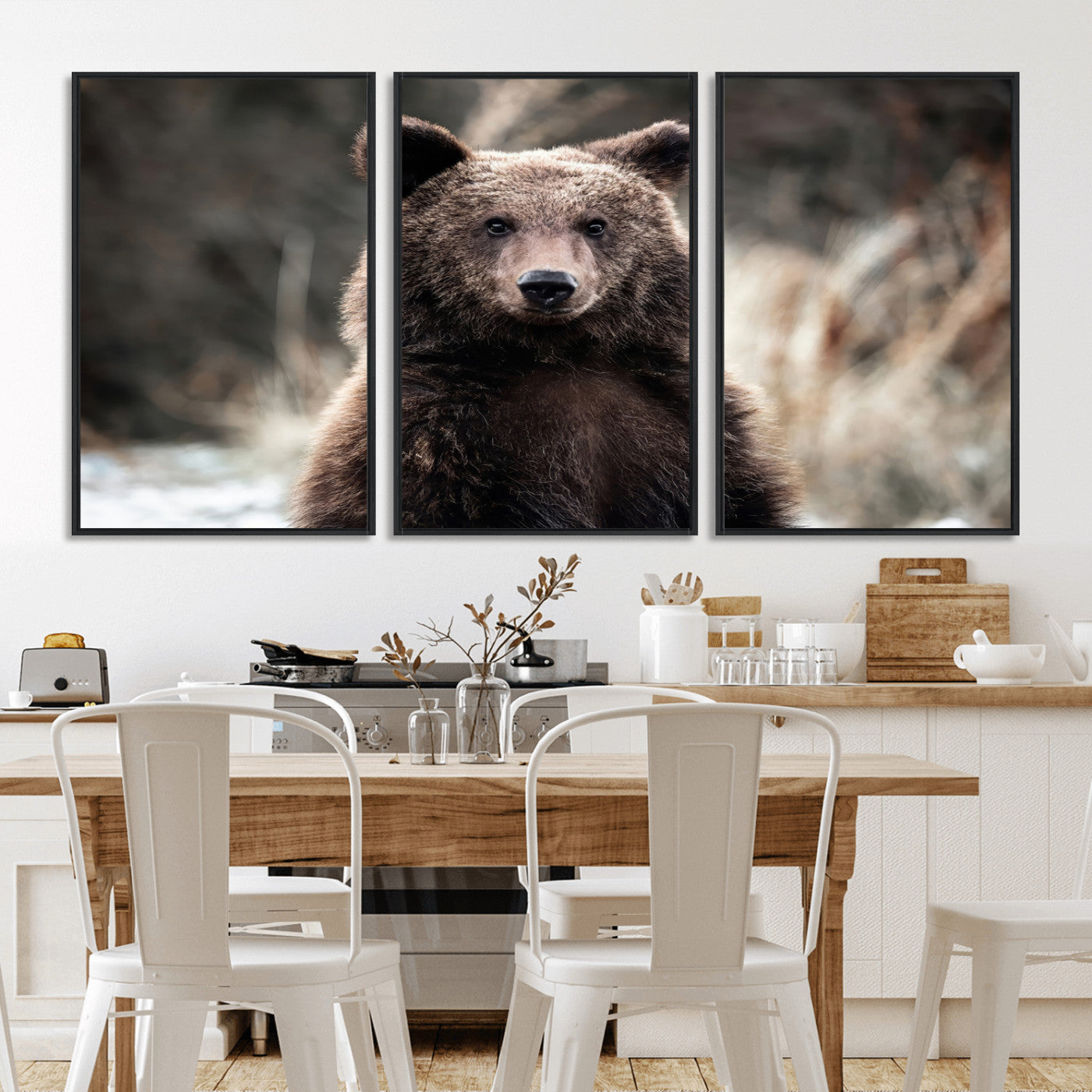 47112103-MGV-CV-36X24-Brown Bear Wall Art Canvas Print, Framed Forest Wildlife Art Picture Print, Woodland Bear Perfect Rustic Cabin Decor Artwork