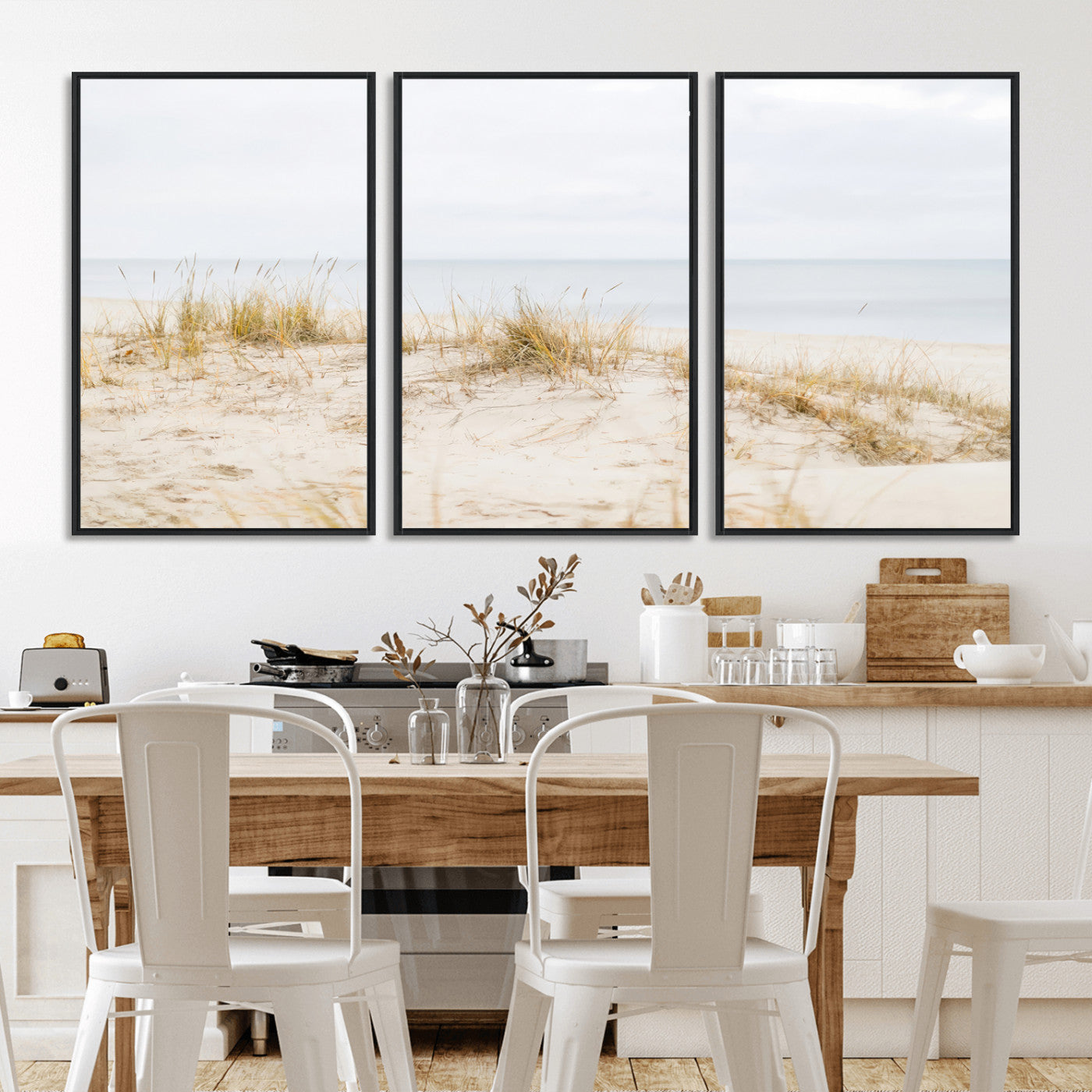 13146857-MGV-CV-36X24-Beach Dunes Wall Art Canvas Print, Framed Soft Horizon Art Picture Print, Coastal Grass Perfect Minimalist Coastal Decor Artwork