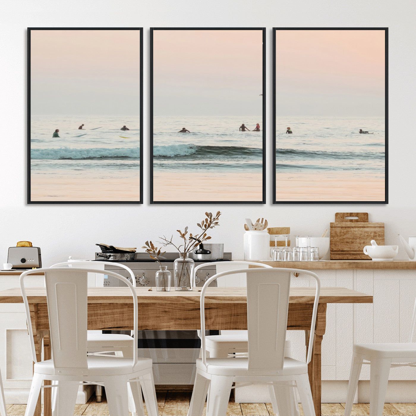 98888919-MGV-FC-60X30-3P_Black-Pastel Ocean Wall Art Canvas Print, Framed Soft Sunset Swimming Art Picture Print, Calm Sea Horizon Perfect Soft Coastal