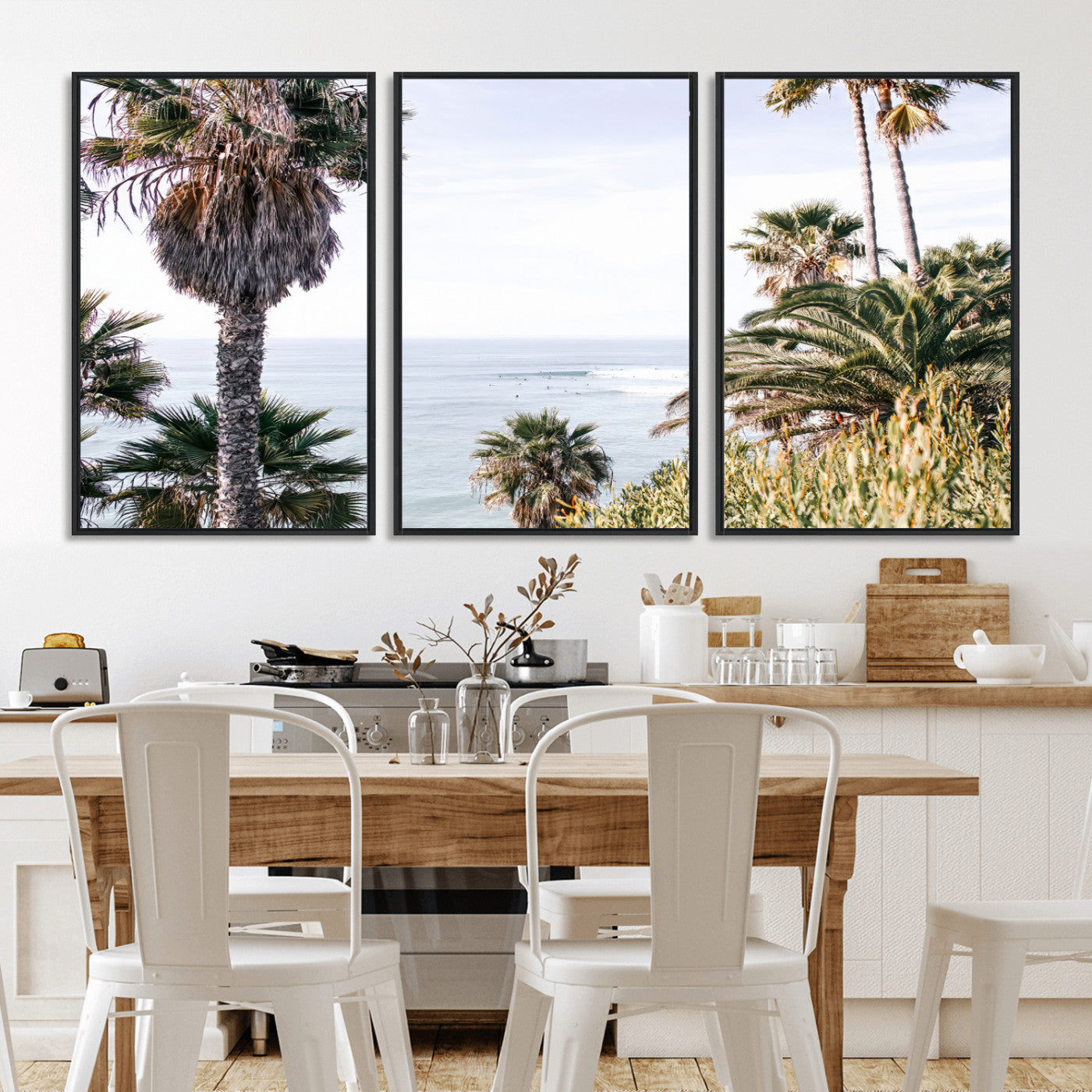 51404565-MGV-FC-60X30-3P_Black-Palm Trees Wall Art Canvas Print, Framed Ocean Breeze Art Picture Print, Coastal View Perfect Tropical Coastal Decor Artwork