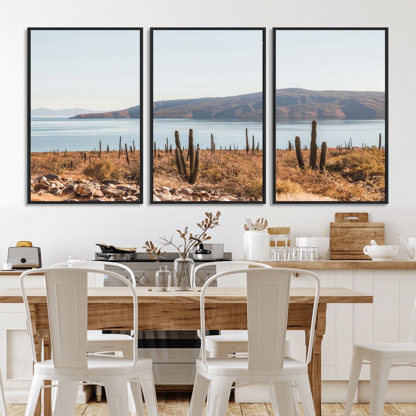 45193515-MGV-CV-36X24-Desert Cactus Wall Art Canvas Print, Framed Baja Coastline Art Picture Print, Coastal Desert Perfect Southwestern Minimalist Decor
