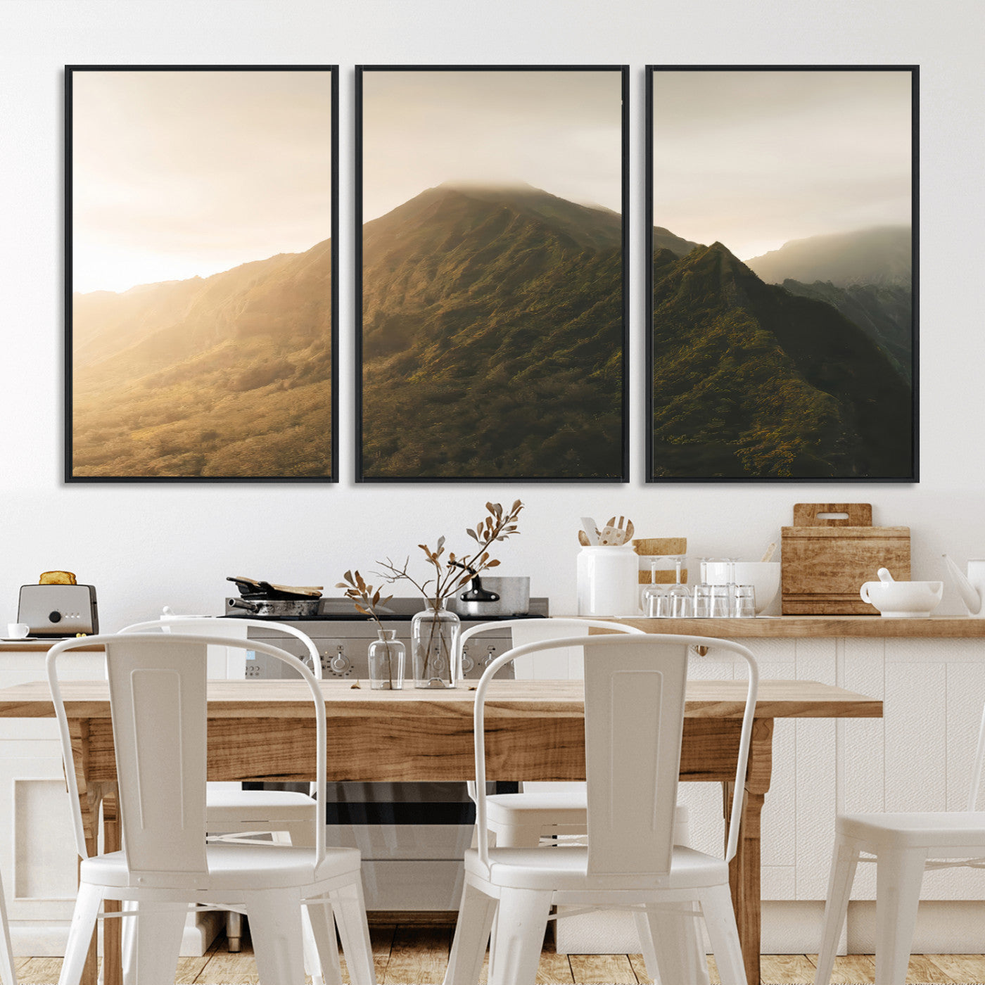 42338636-MGV-FC-60X30-3P_Black-Golden Mountain Wall Art Canvas Print, Framed Misty Summit Art Picture Print, Rugged Landscape Perfect Moody Wilderness Decor